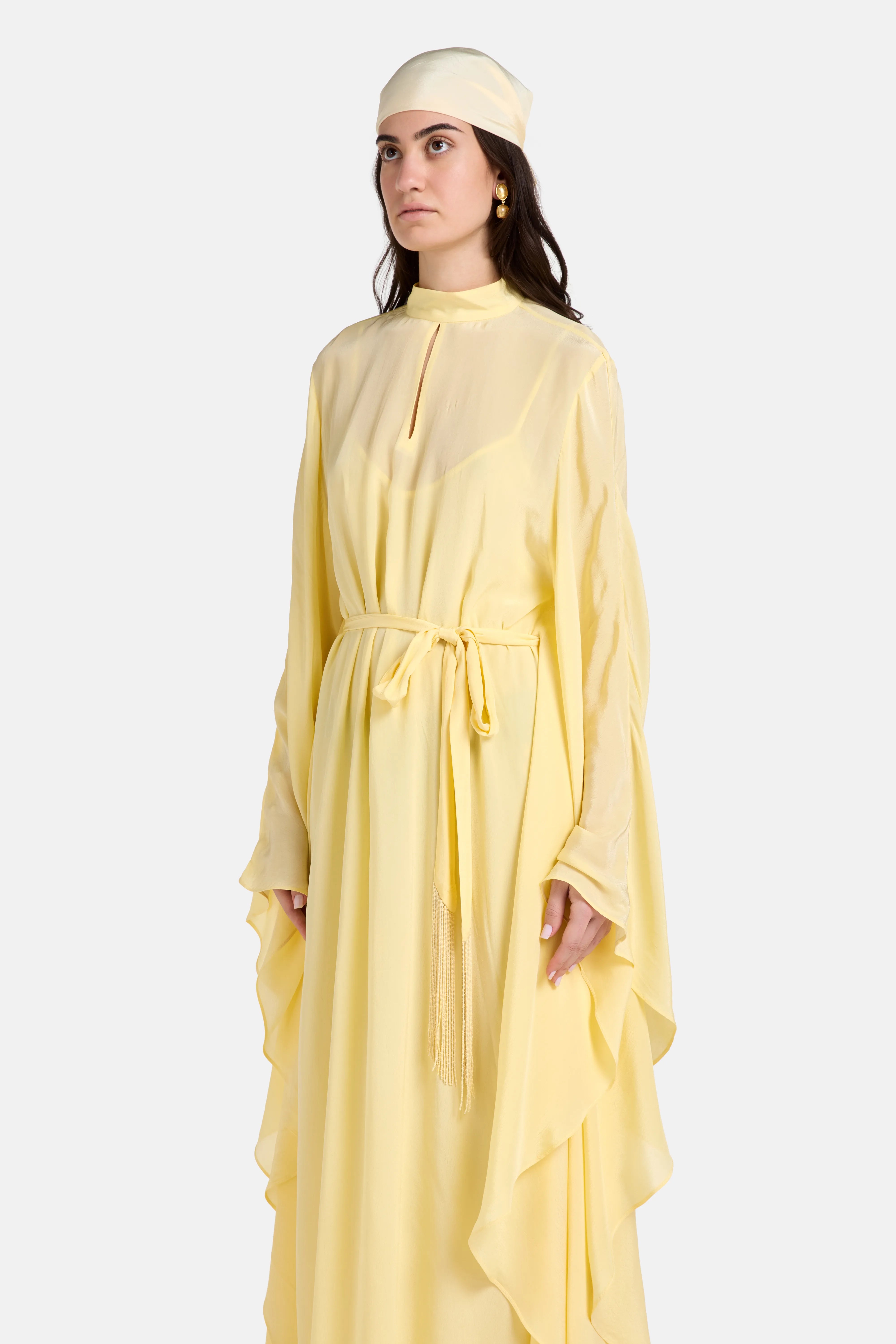 Belted Kaftan With Tie Up in Yellow