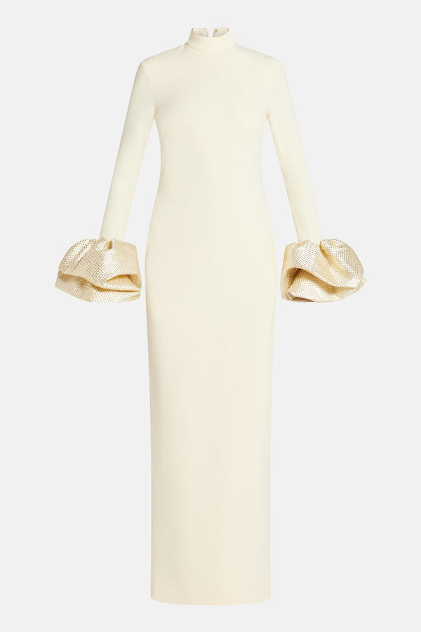 Viviana Crystal Cuffs Evening Dress in White