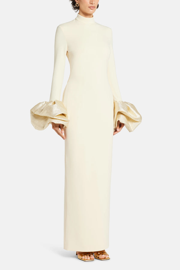 Viviana Crystal Cuffs Evening Dress in White