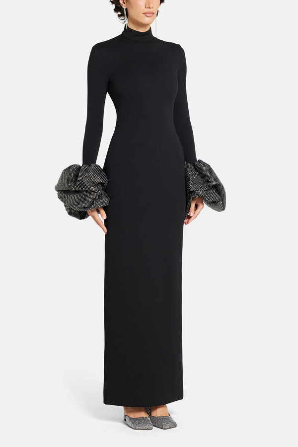 Viviana Crystal Cuffs Evening Dress in Black