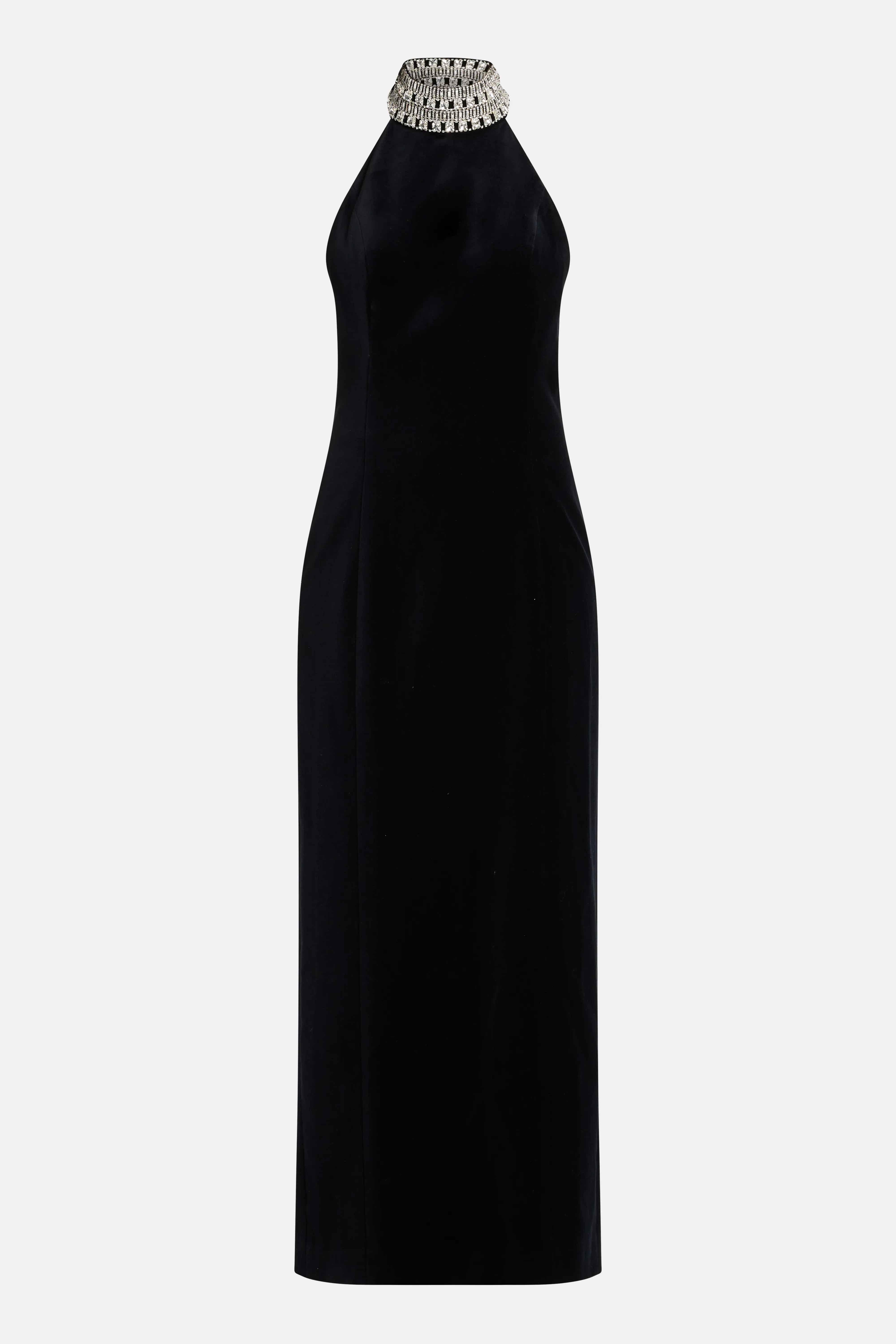 Divina Halter Neck Velvet Evening Dress in Black