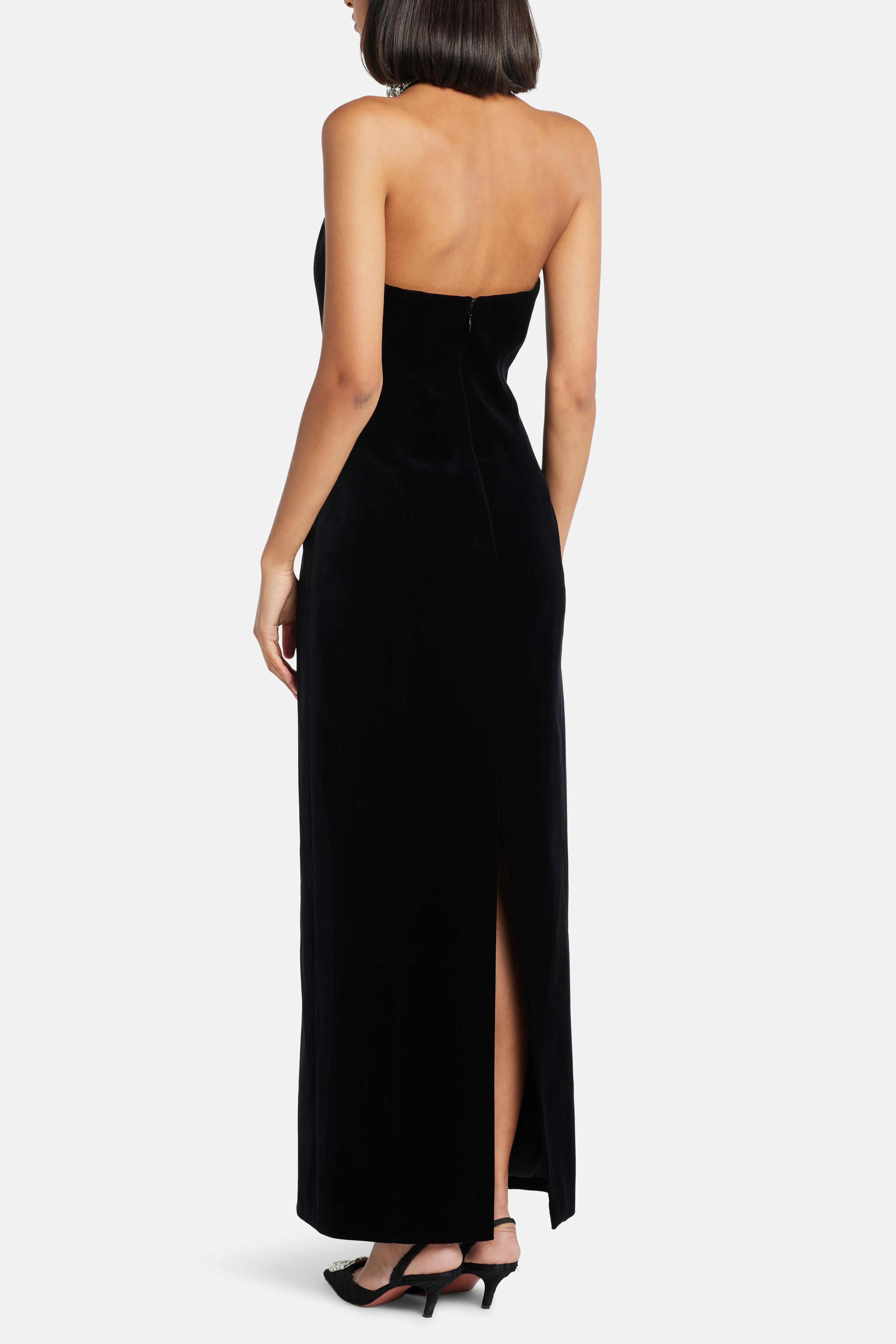 Divina Halter Neck Velvet Evening Dress in Black