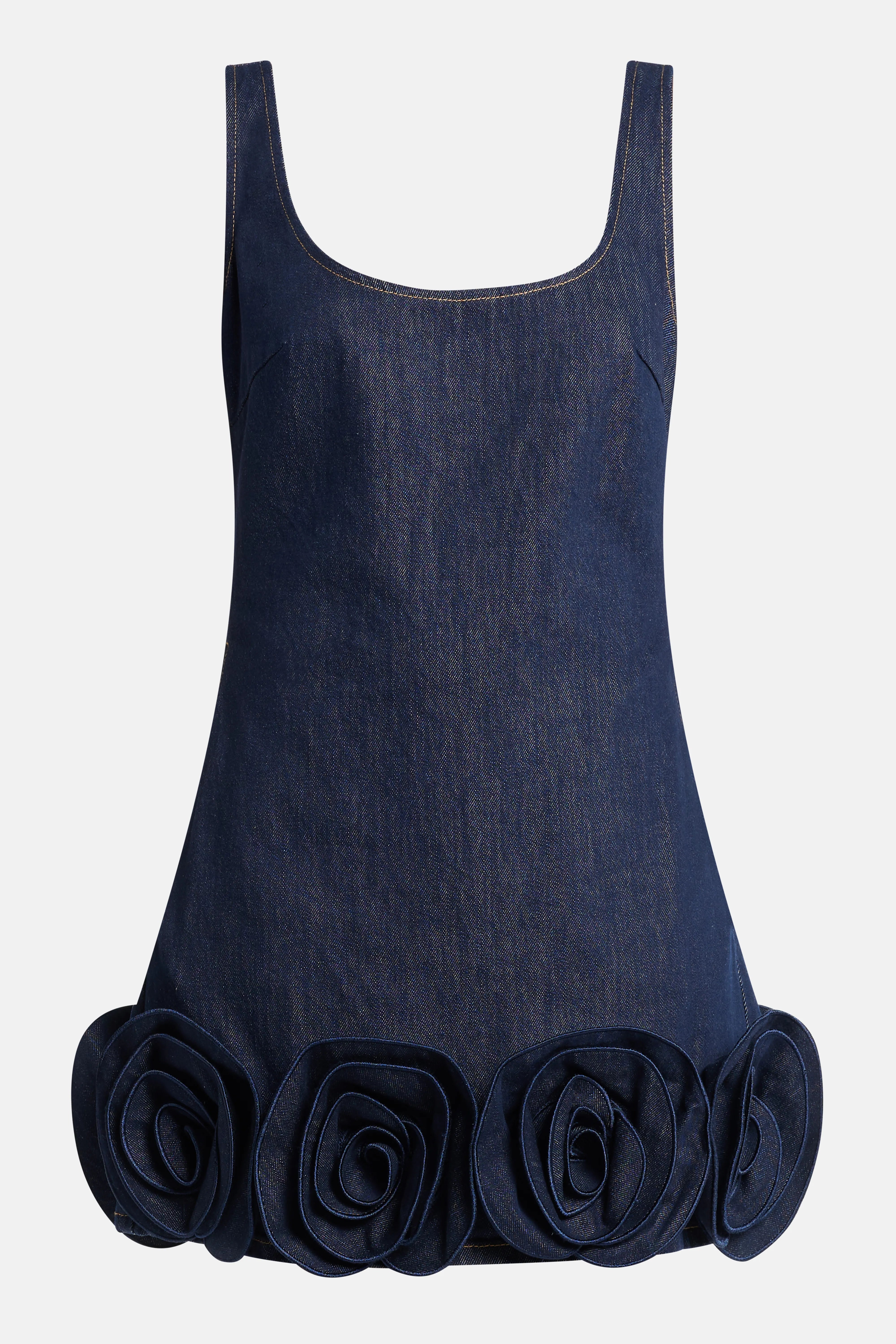 فستان قصير إنديجو دينيم من القطن بزهور باللون الأزرق