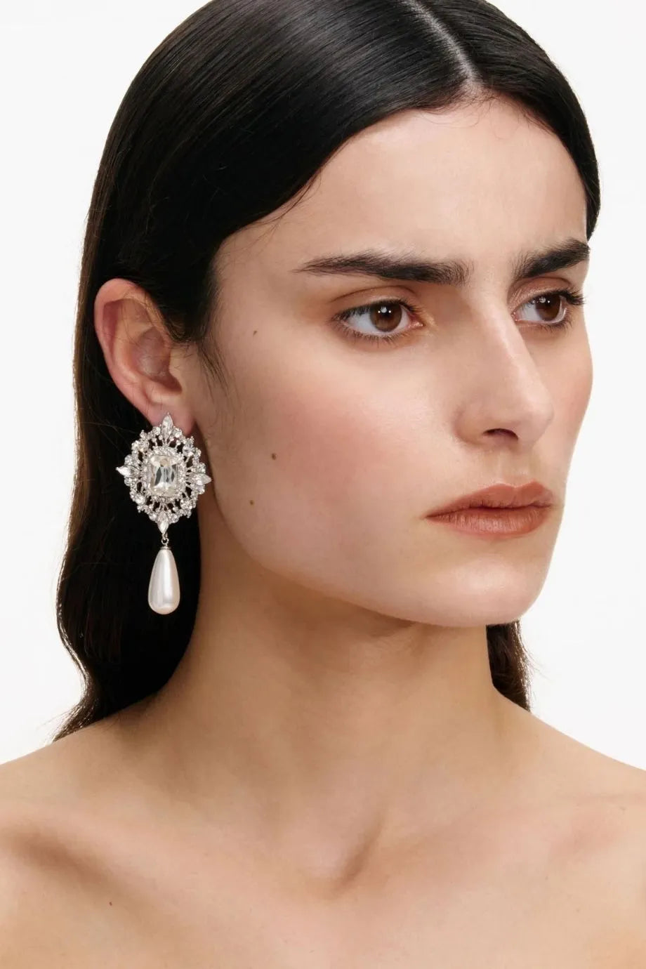 Crystal Pearl Droplet Earrings in Silver