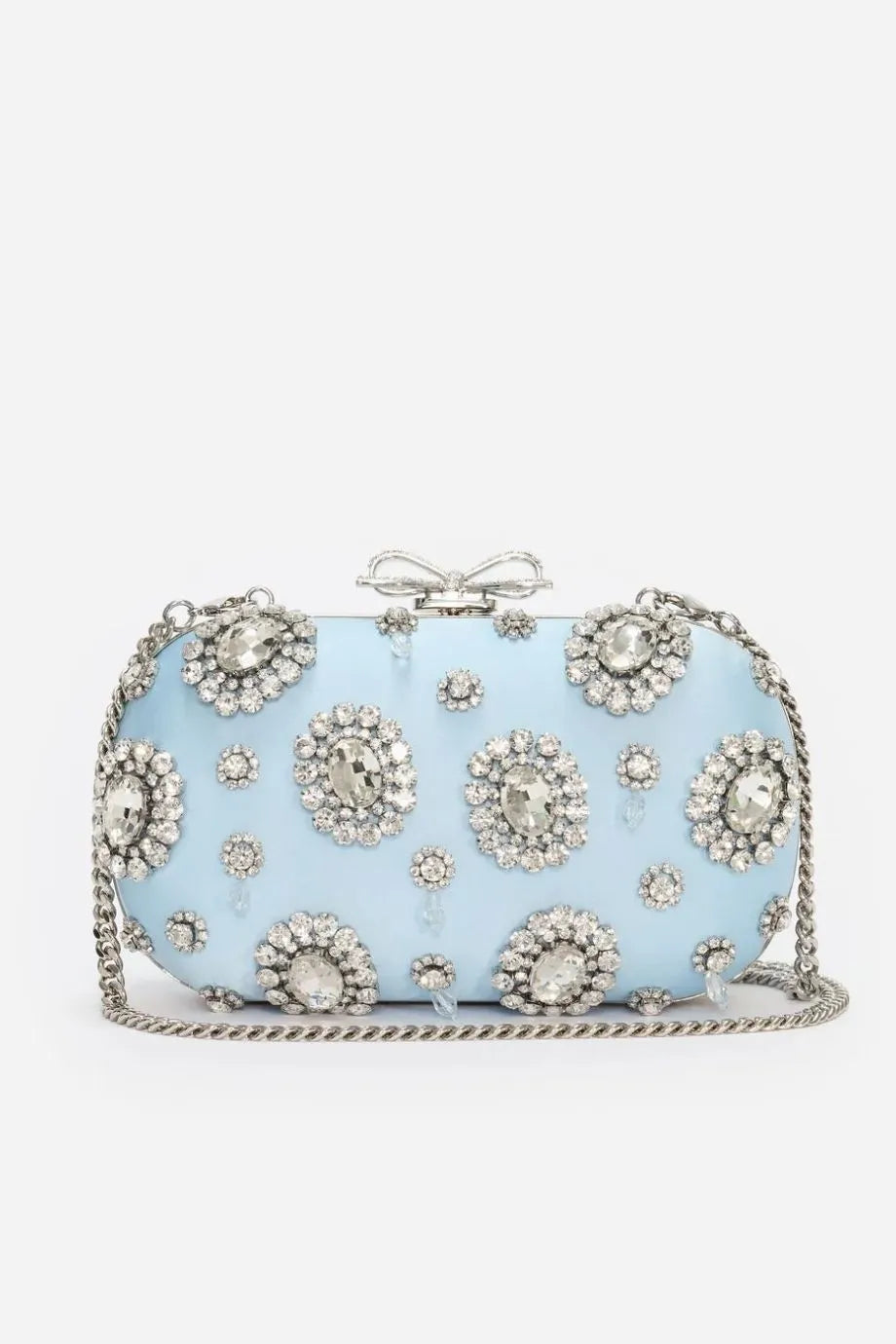 Satin Multi Crystal Clutch Bag in Blue