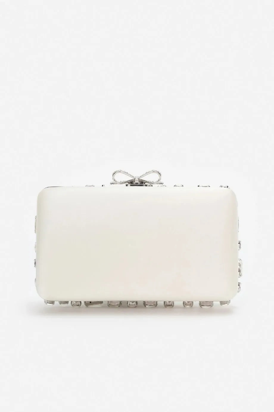 Satin Crystal Clutch Bag in Cream