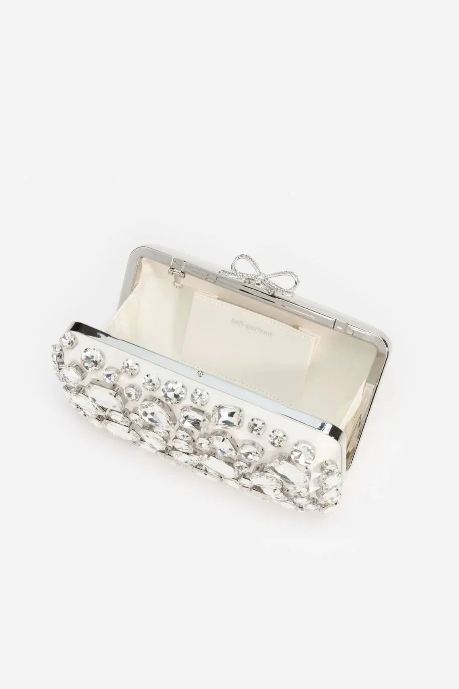 Satin Crystal Clutch Bag in Cream