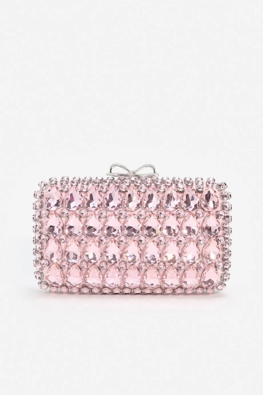 Satin Crystal Clutch Bag in Pink