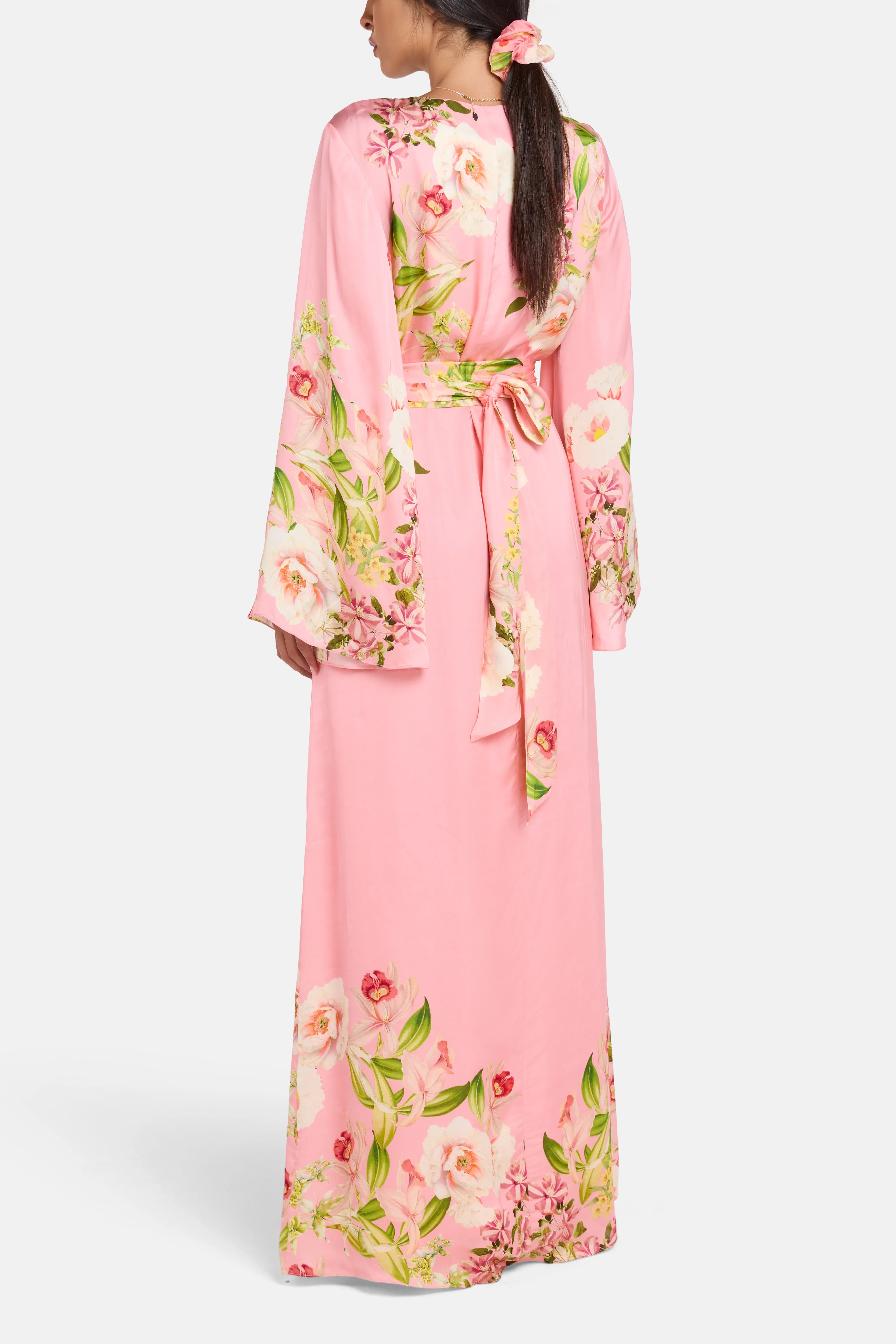 Floral Belted Maxi Kaftan in Pink