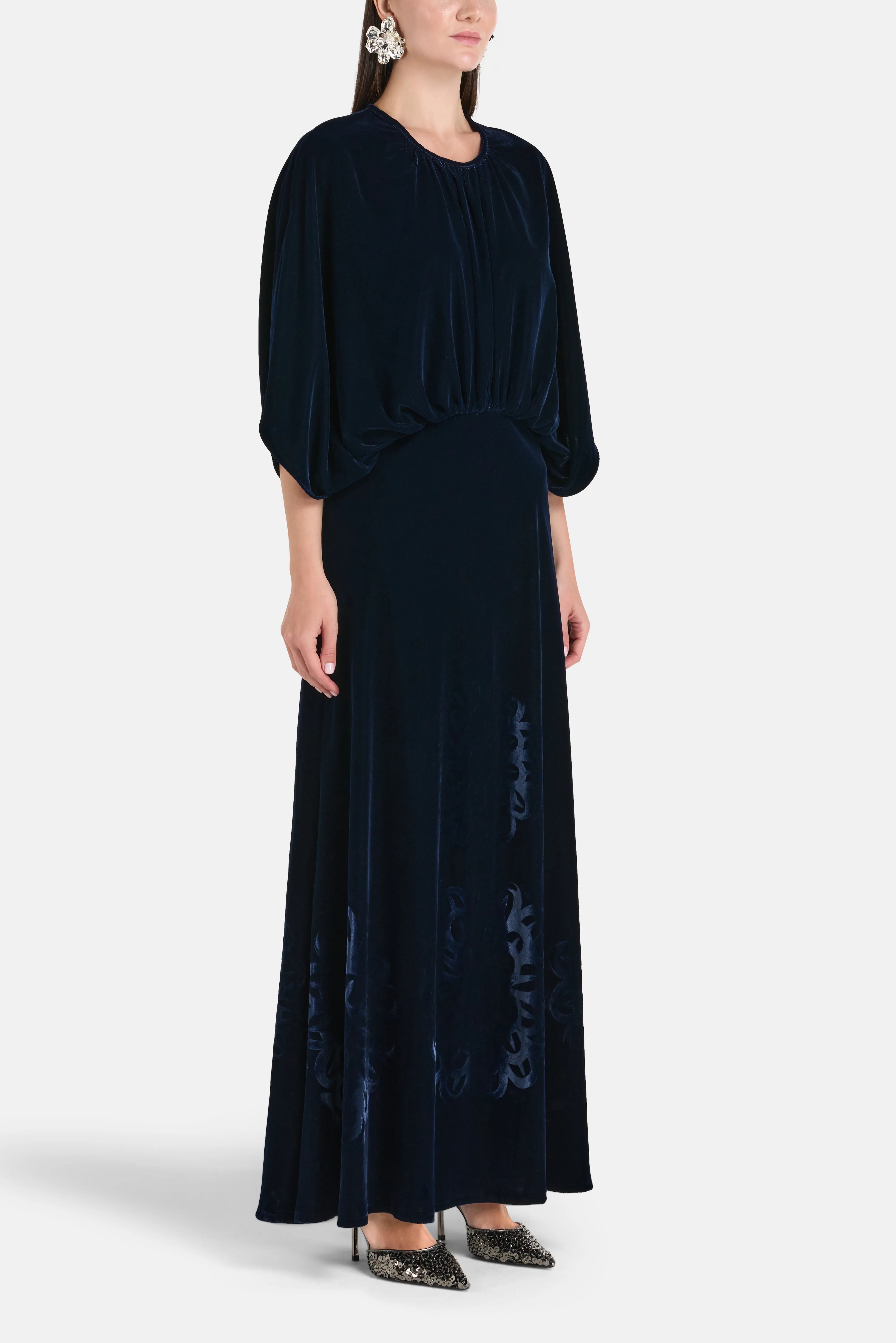 Kyma Silk Velvet Blend Maxi Dress in Blue