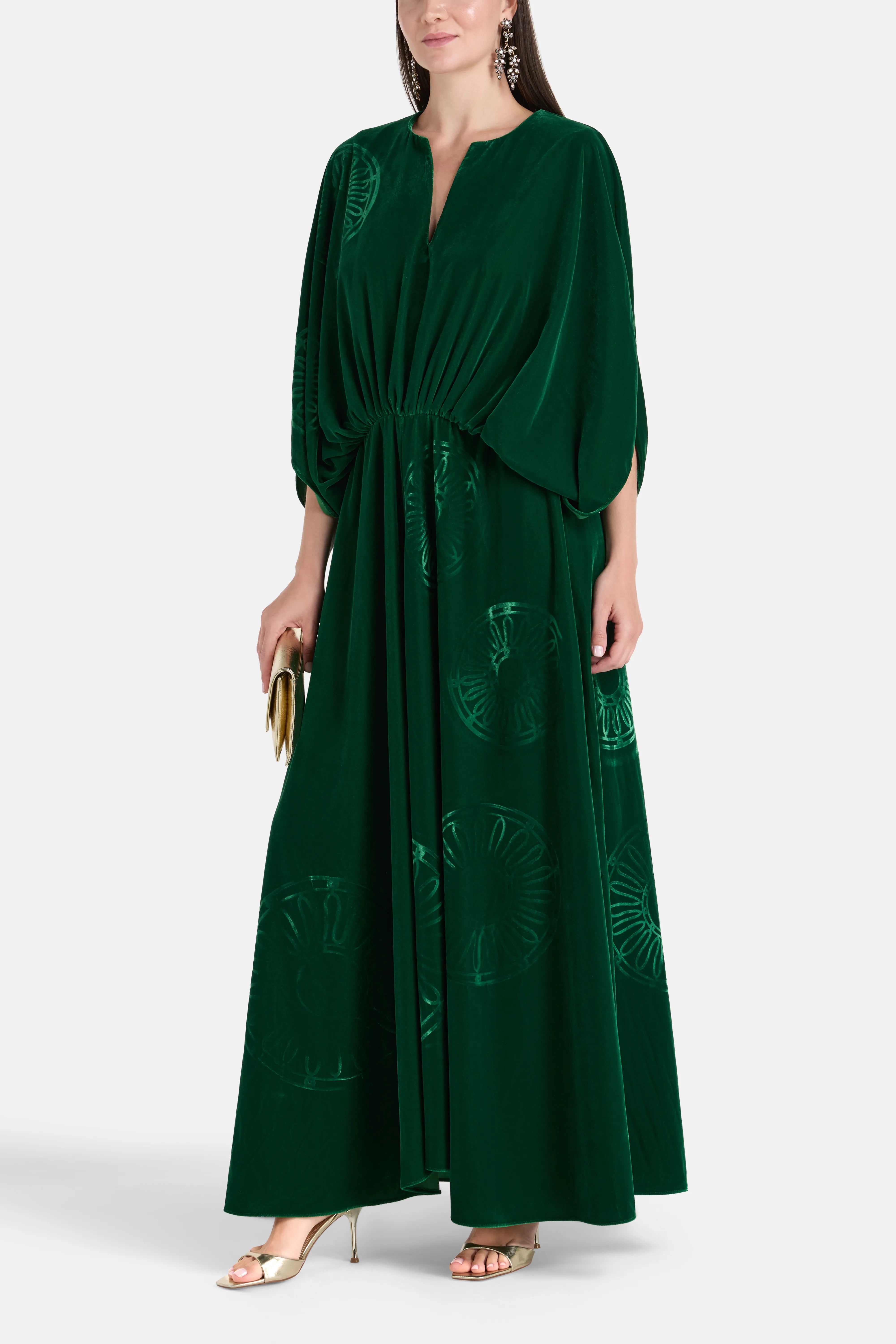 Iris Kallos Imposed Silk Velvet Blend Maxi Dress in Green