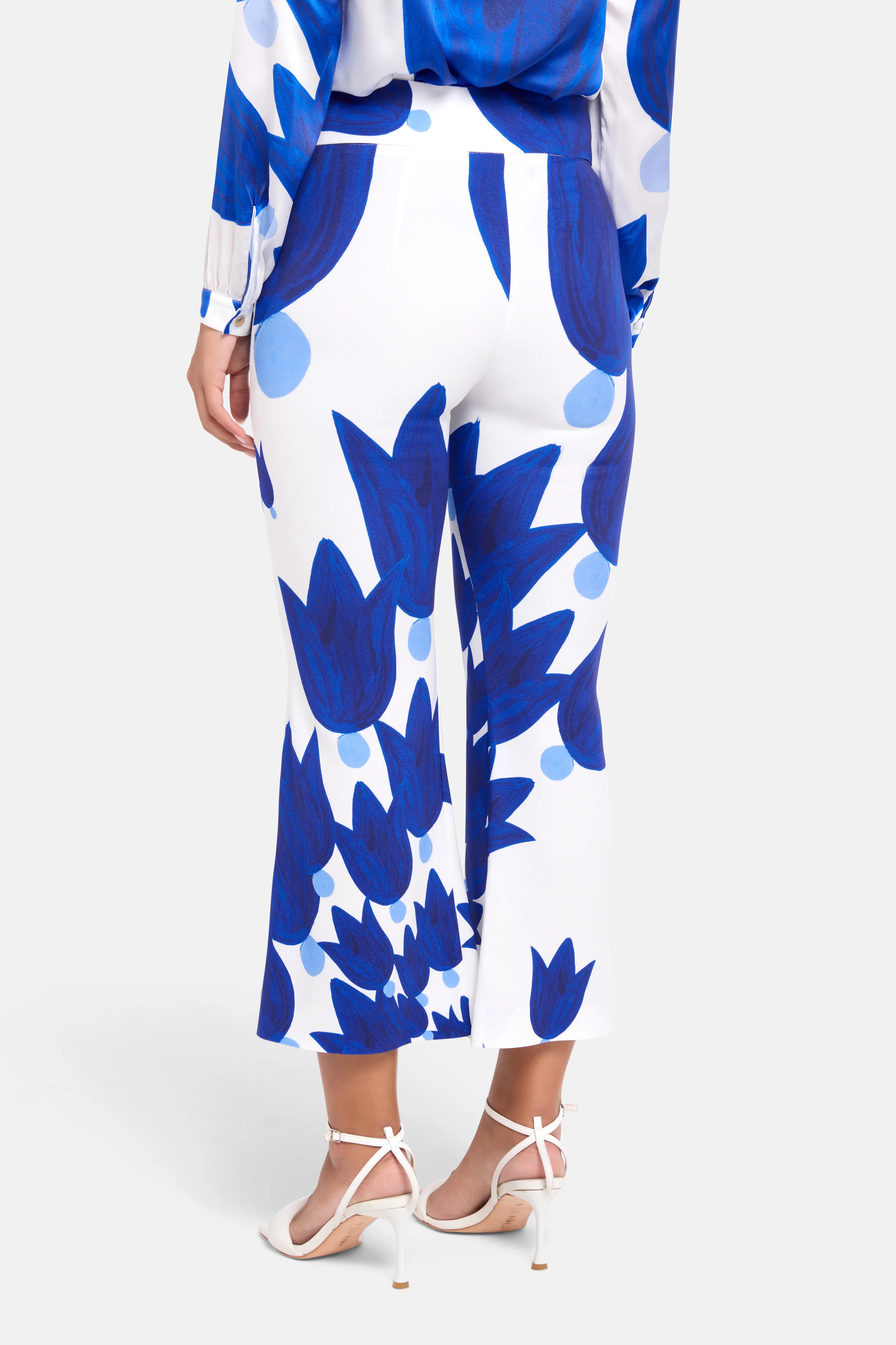 Theano Sabra Silk Wide Legged Trousers in Blue and White