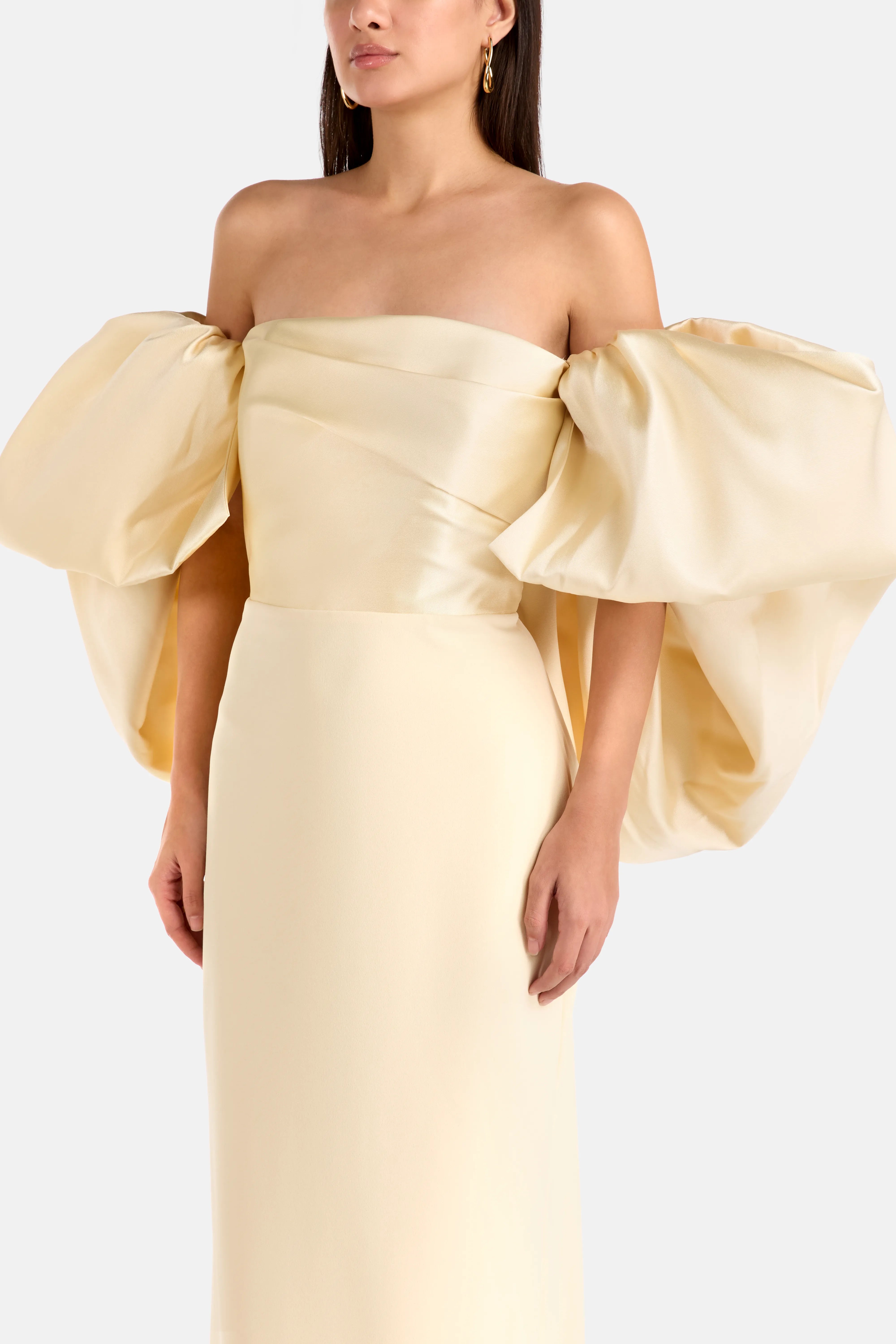 Floris Off Shoulder Puff Sleeves Evening Dress in White