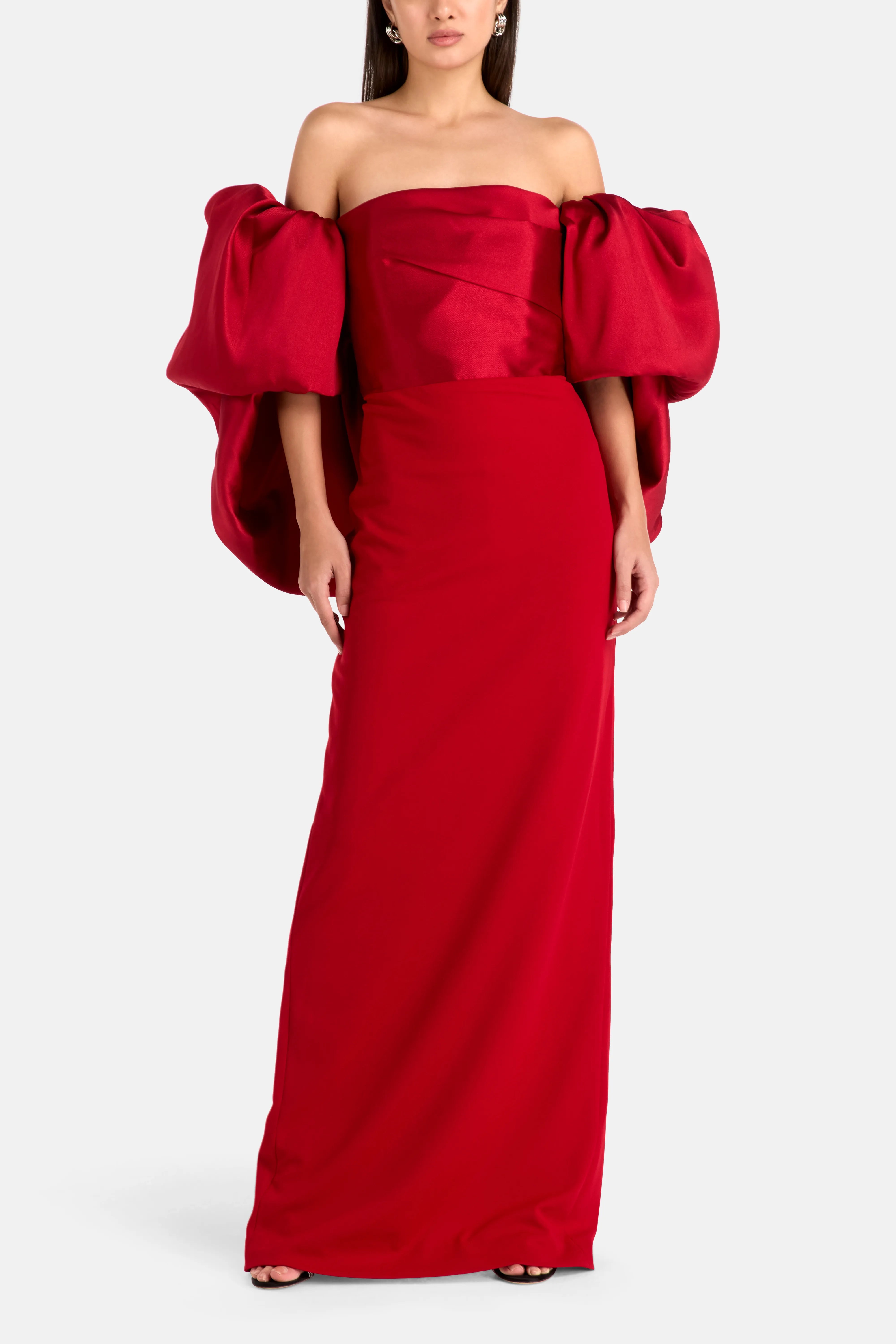 Floris Off Shoulder Puff Sleeves Evening Dress in Red