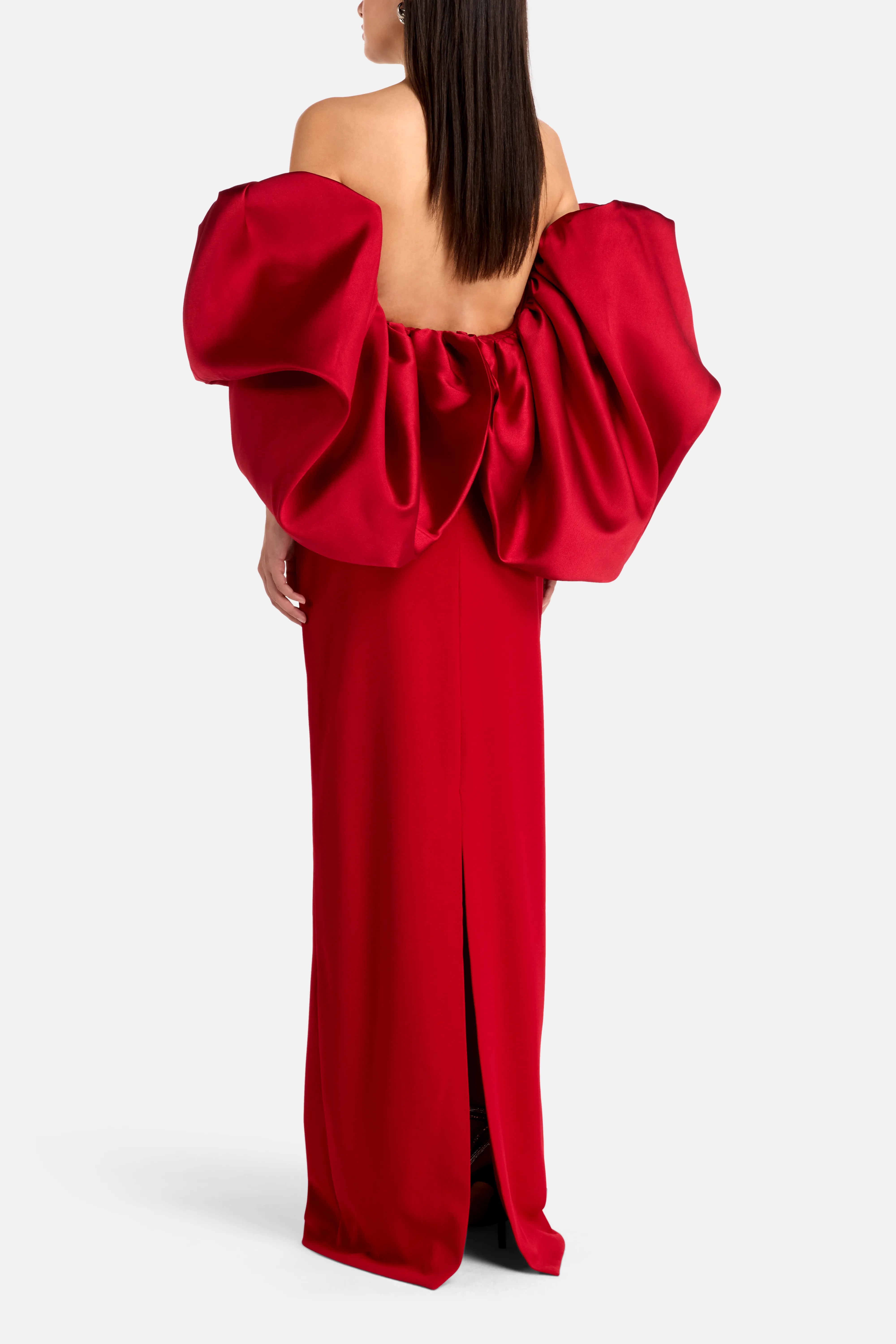 Floris Off Shoulder Puff Sleeves Evening Dress in Red