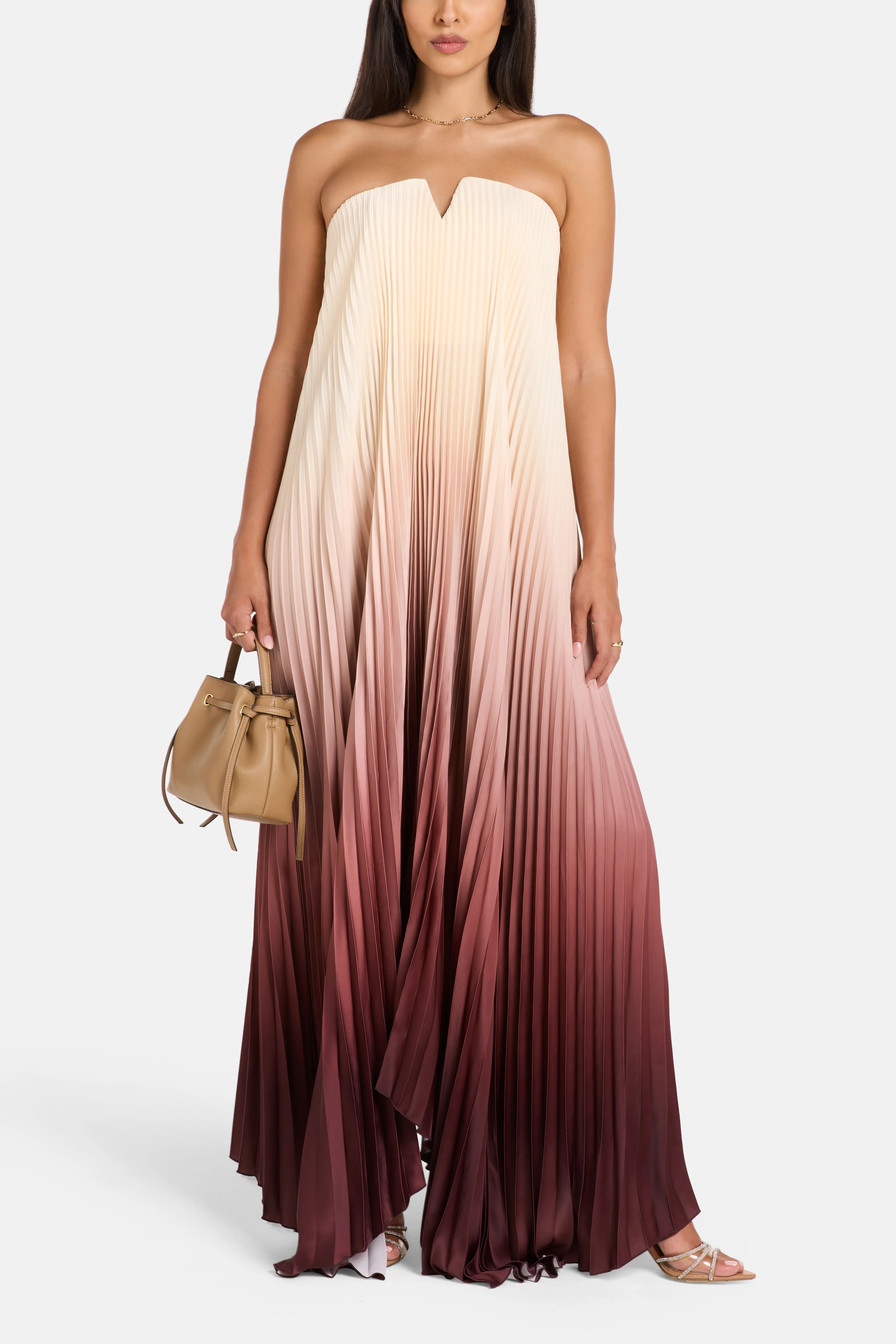 Black Tie Souffle Pleated Evening Dress in Red