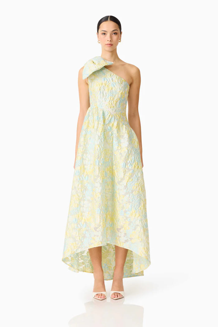 Penelope Asymmetrical One Shoulder Floral Maxi Dress in Yellow