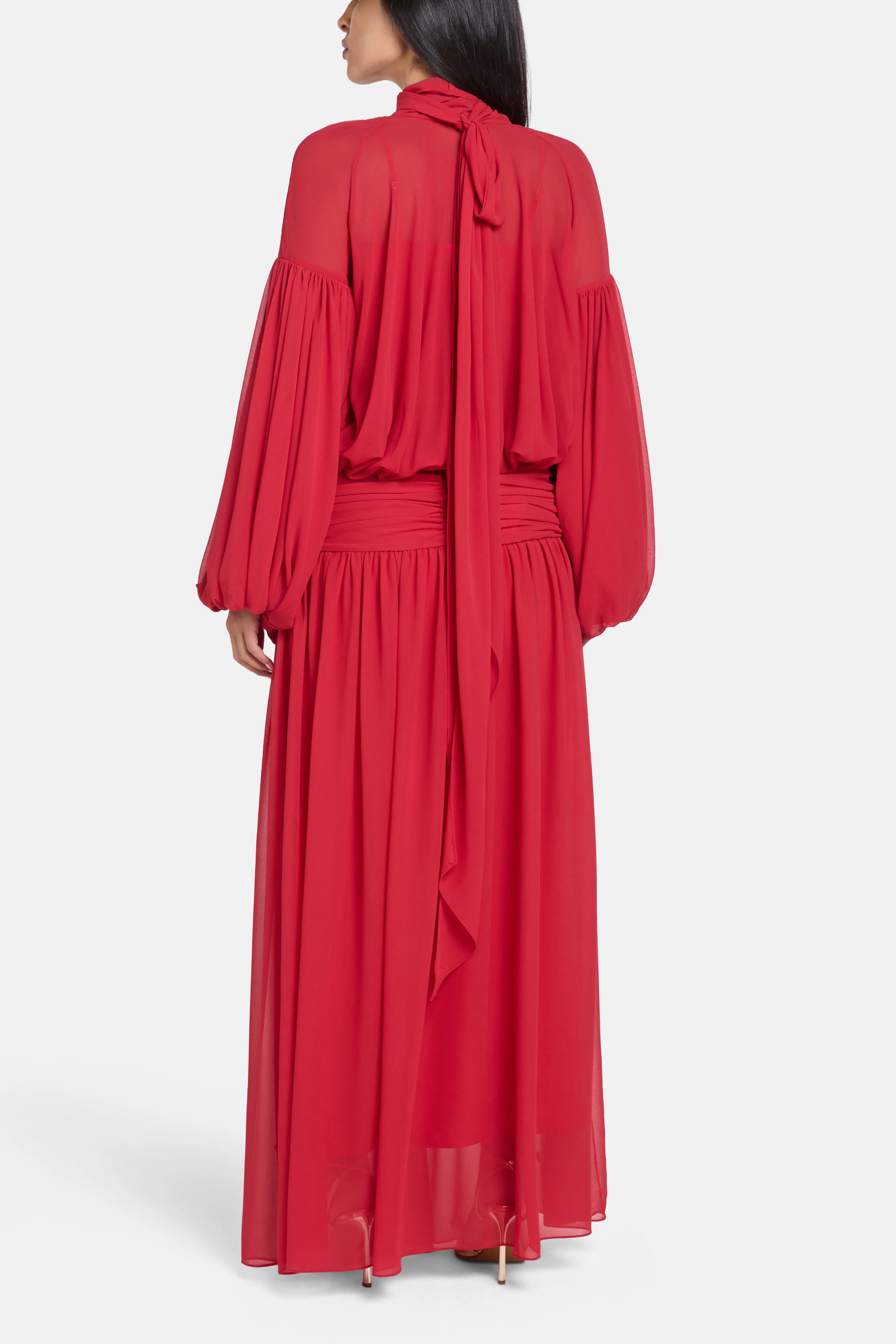 Solana Chiffon Maxi Dress in Red with Scarf