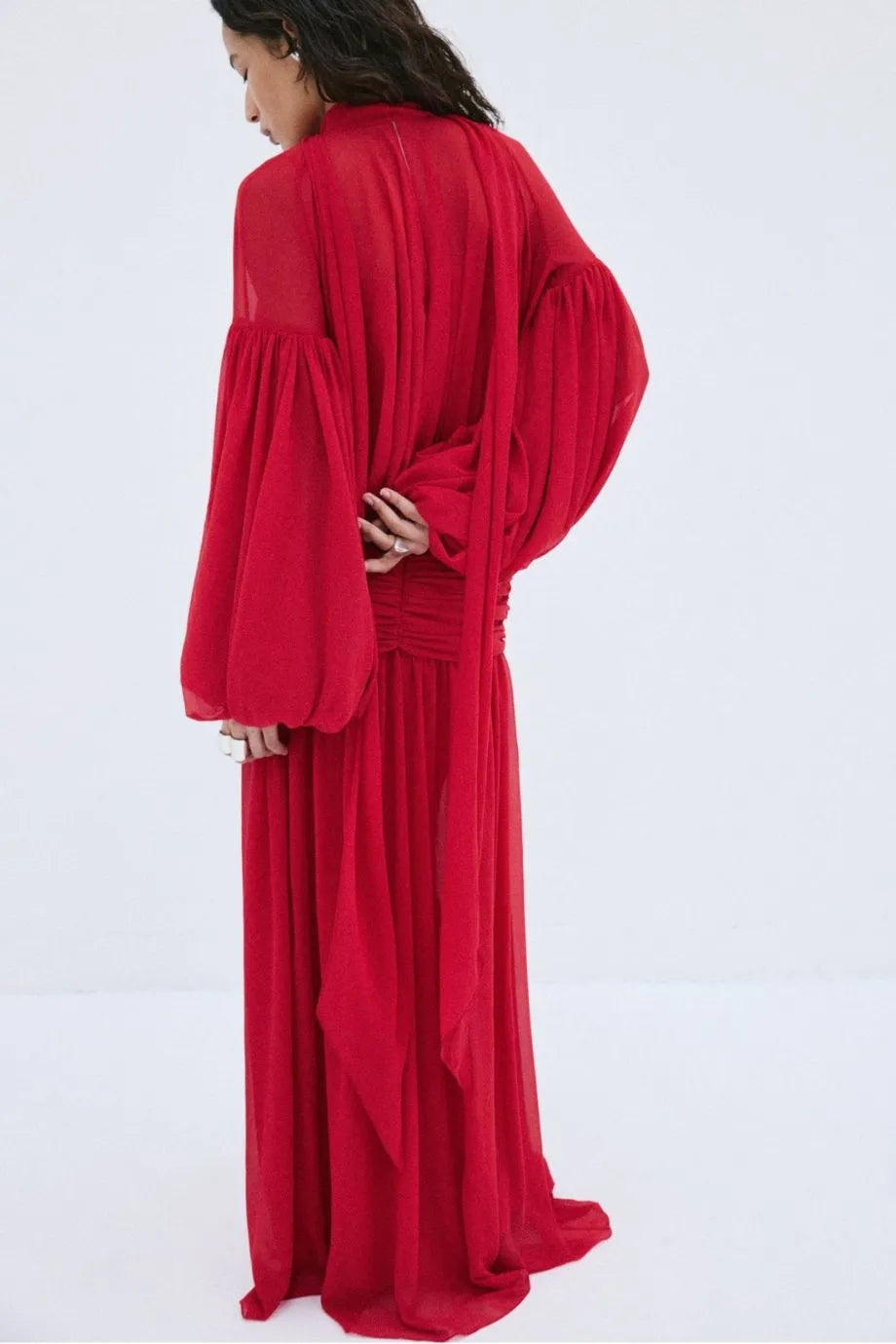 Solana Chiffon Maxi Dress in Red with Scarf