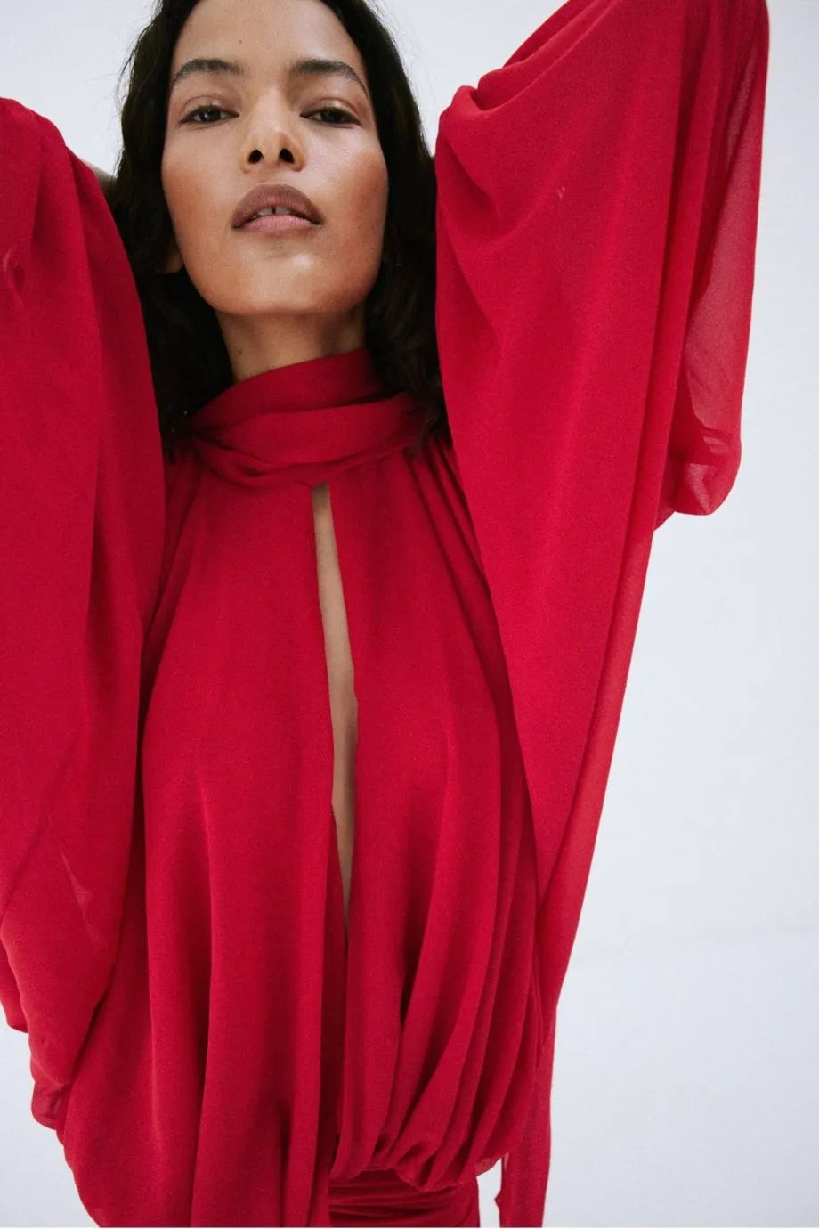 Maite Chiffon Mini Dress in Red with Scarf