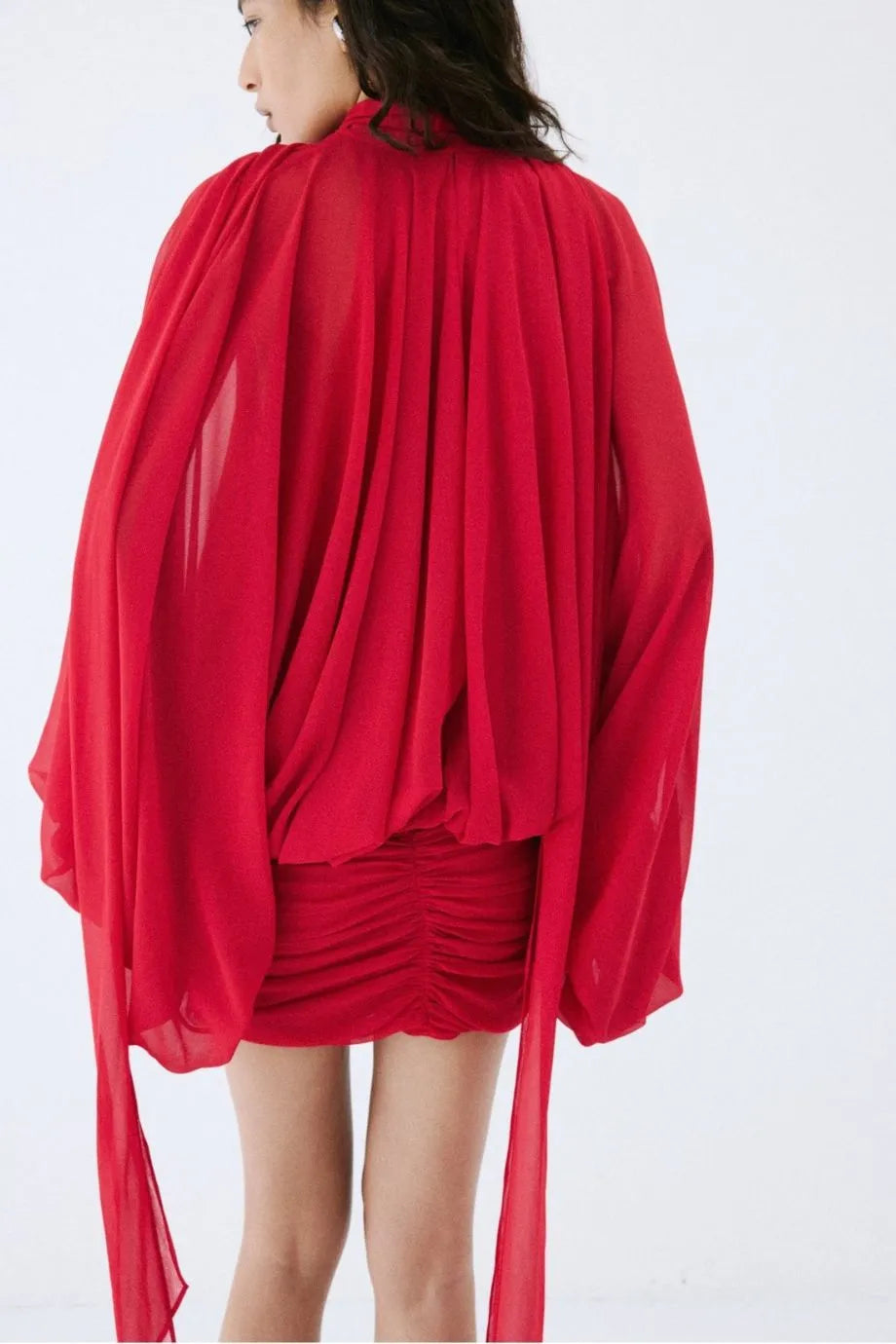 Maite Chiffon Mini Dress in Red with Scarf