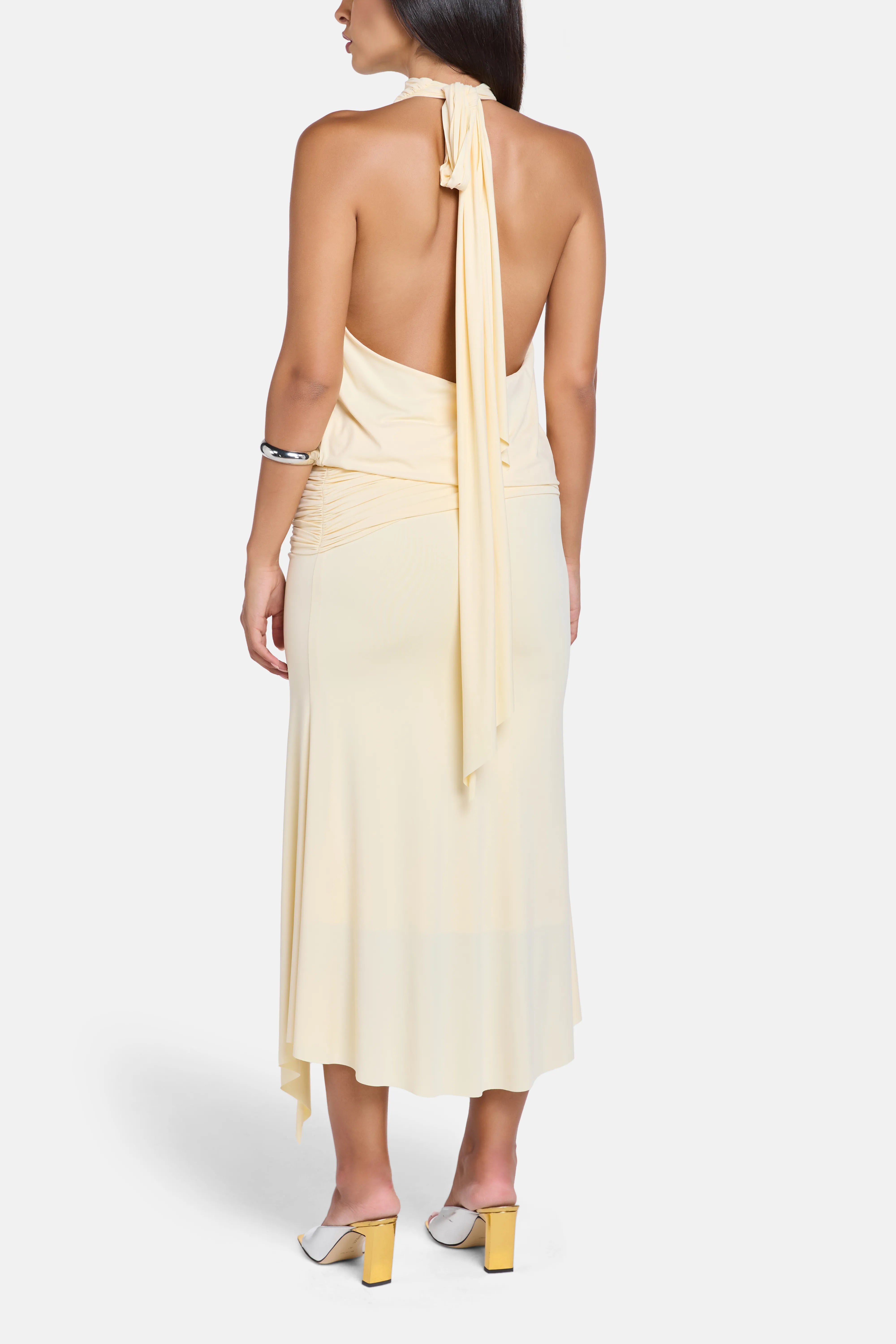 Vida Spandex Jersey Halter Neck Midi Dress in White