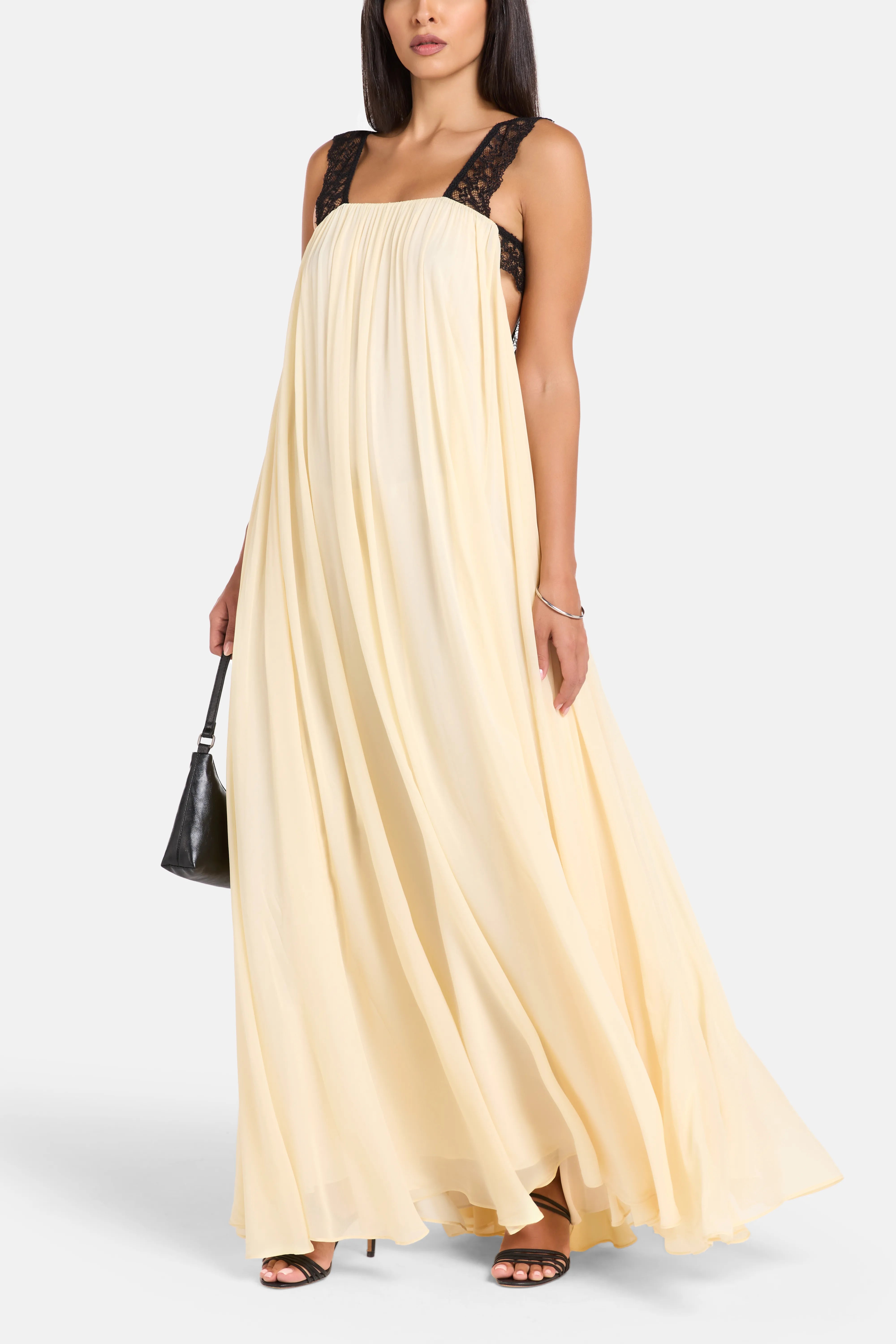Carmela Viscose Georgette Sleeveless Maxi Dress in White