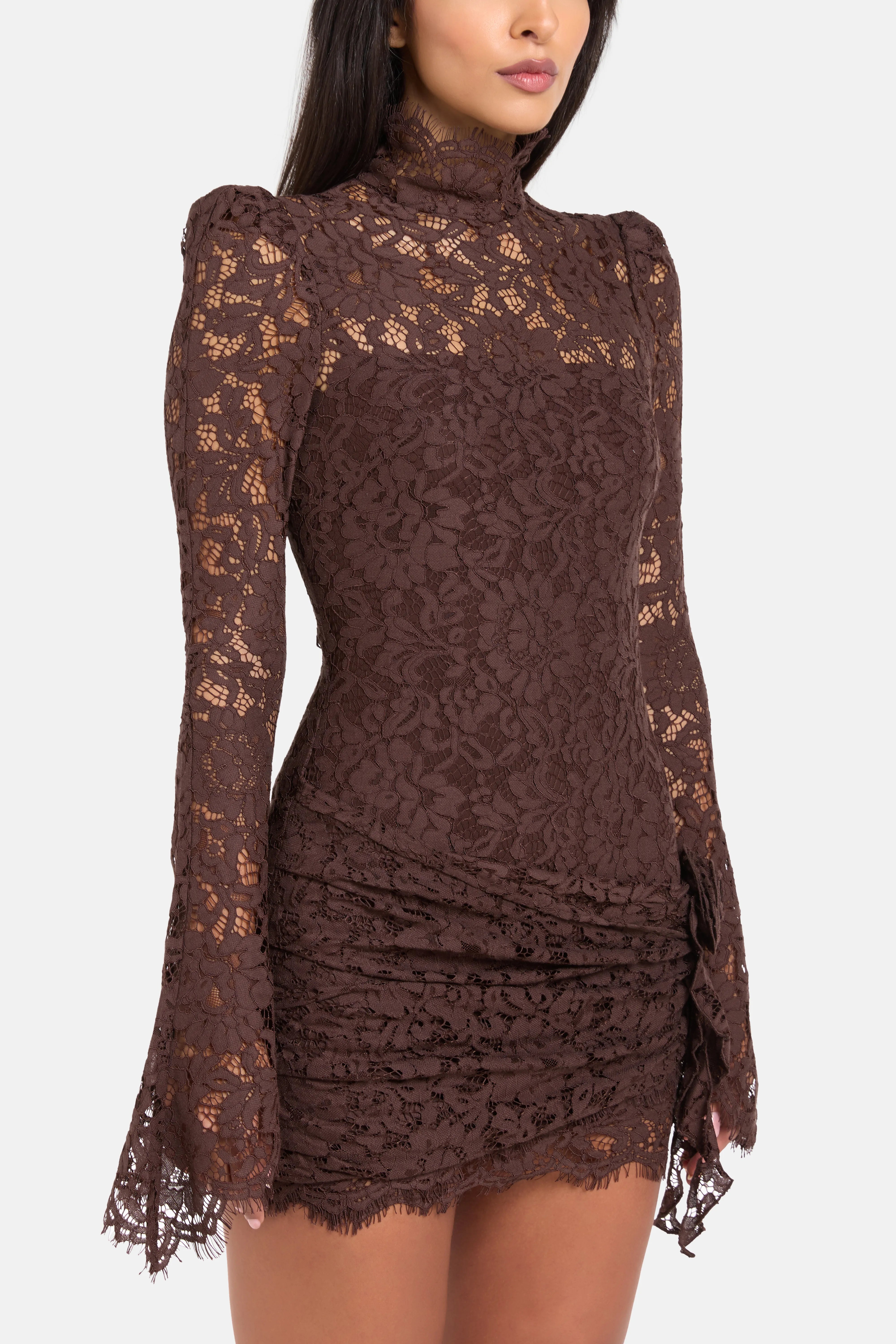 Bodita Cotton Lace Mini Dress in Brown