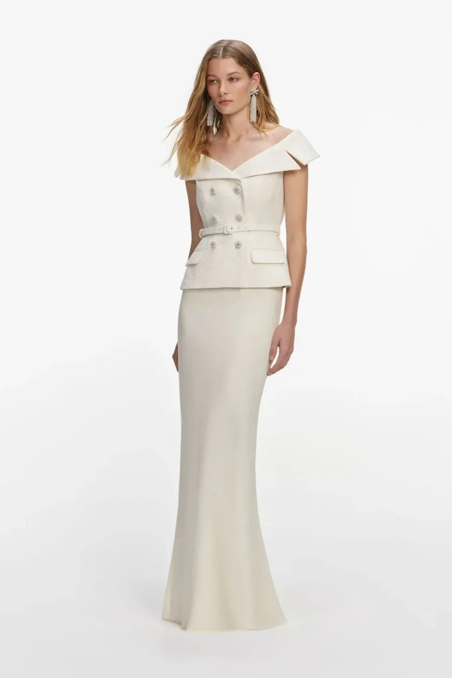 Boucle Belted Maxi Dress in Cream