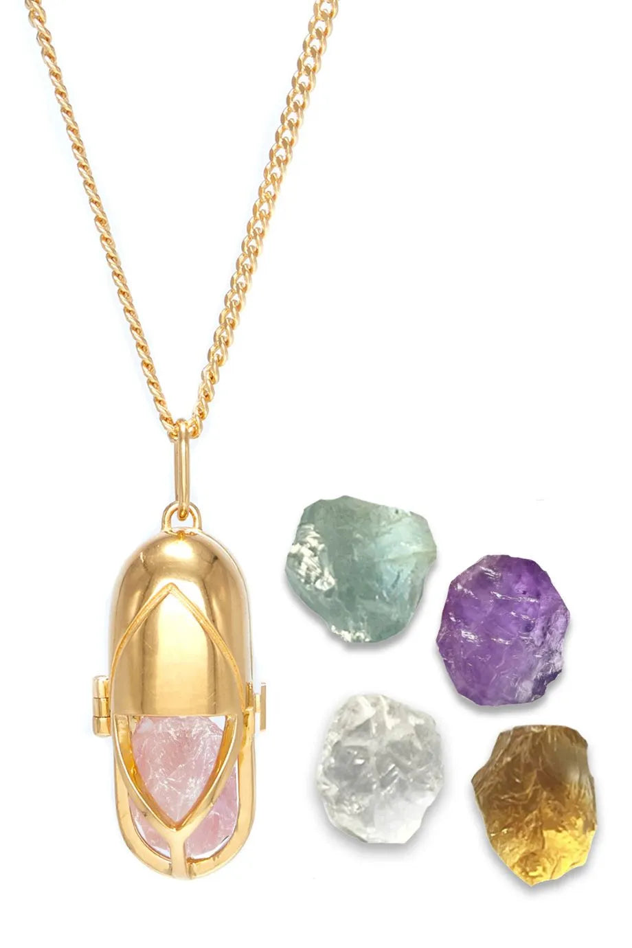Capsule Crystal Pendant Necklace in Gold