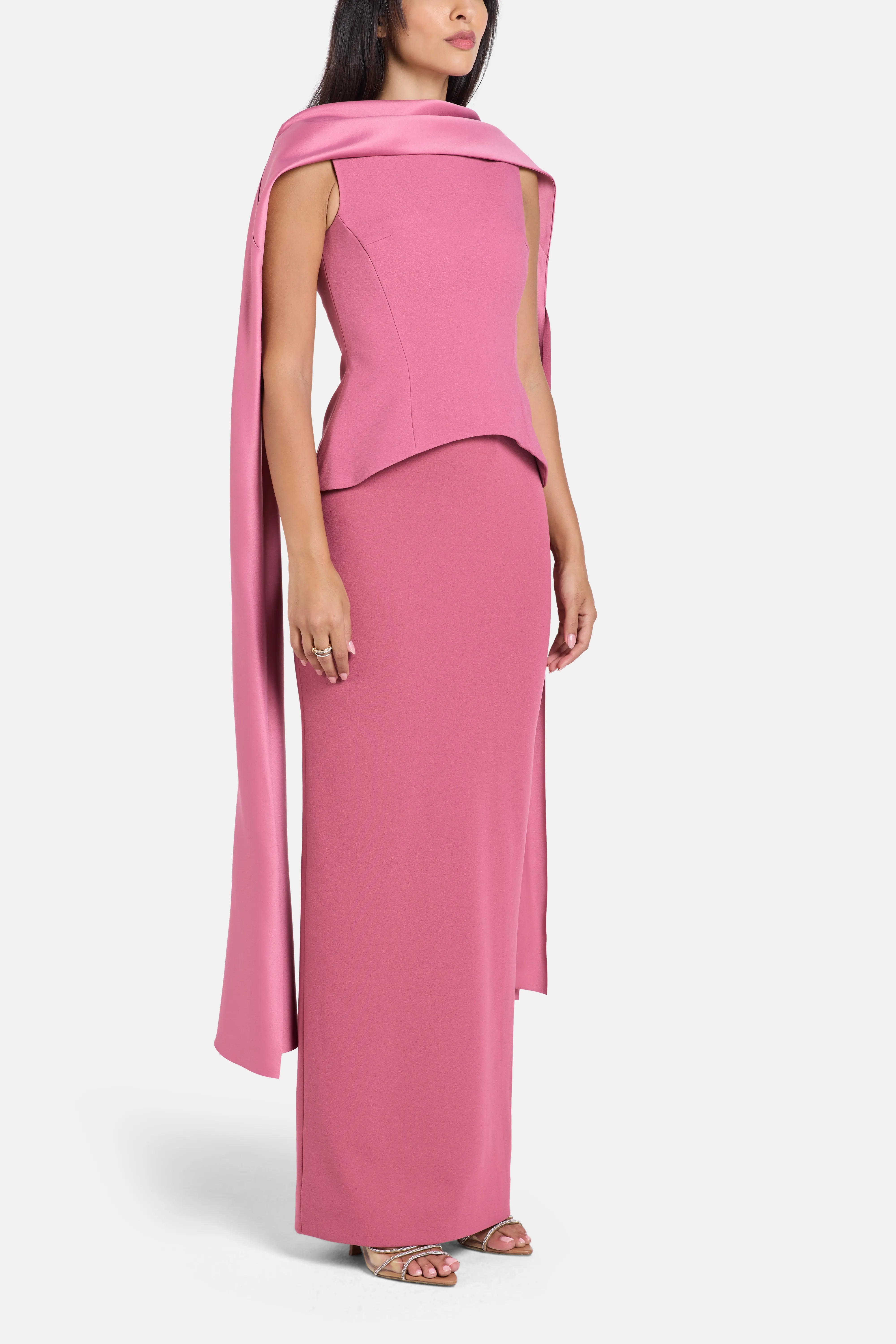 Annie Evening Dress in Pink with Cape