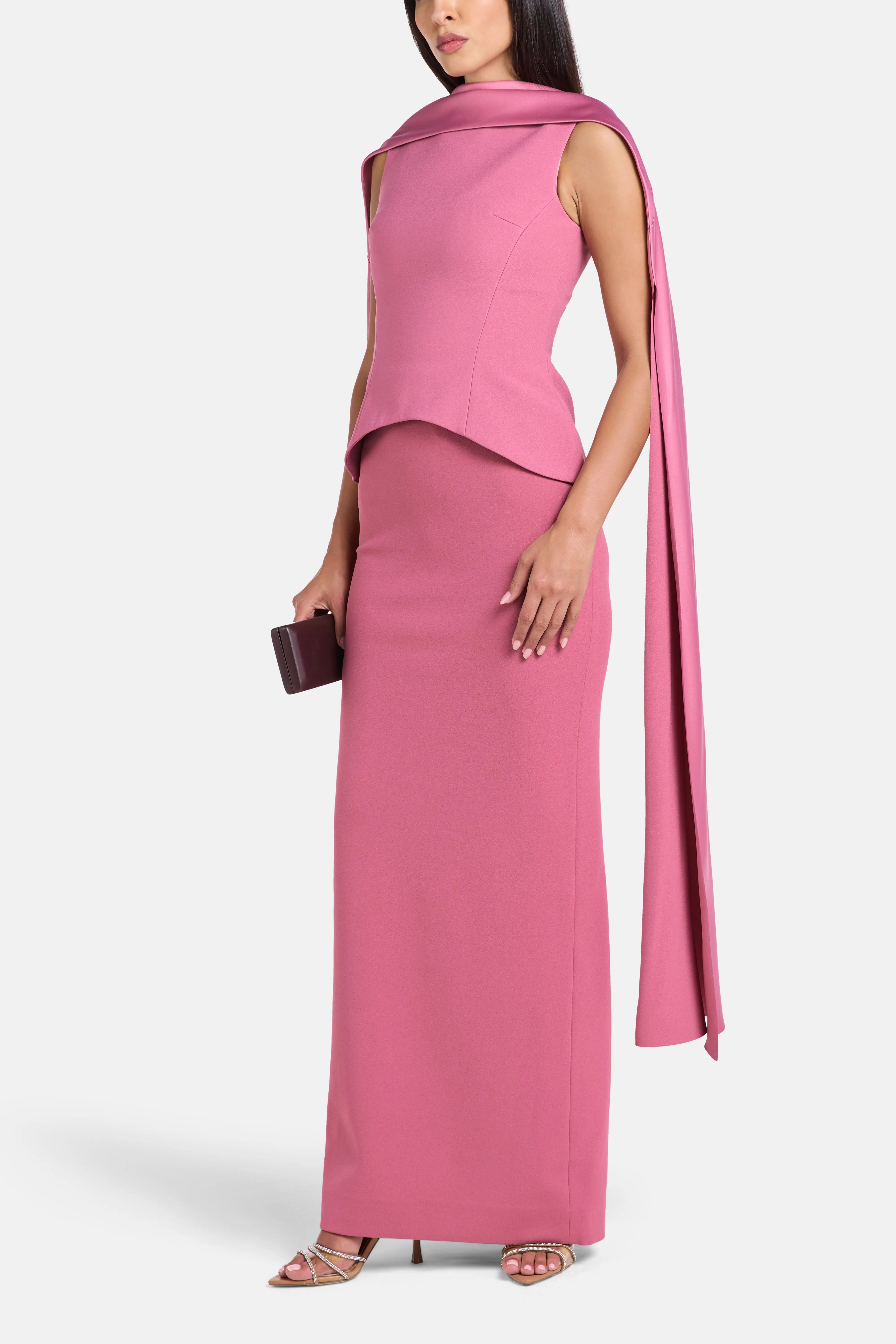 Annie Evening Dress in Pink with Cape