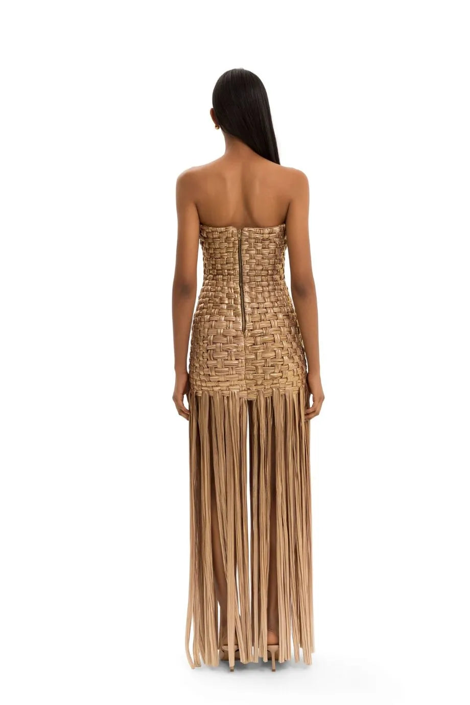 El Dorado Fringes Woven Maxi Dress in Gold