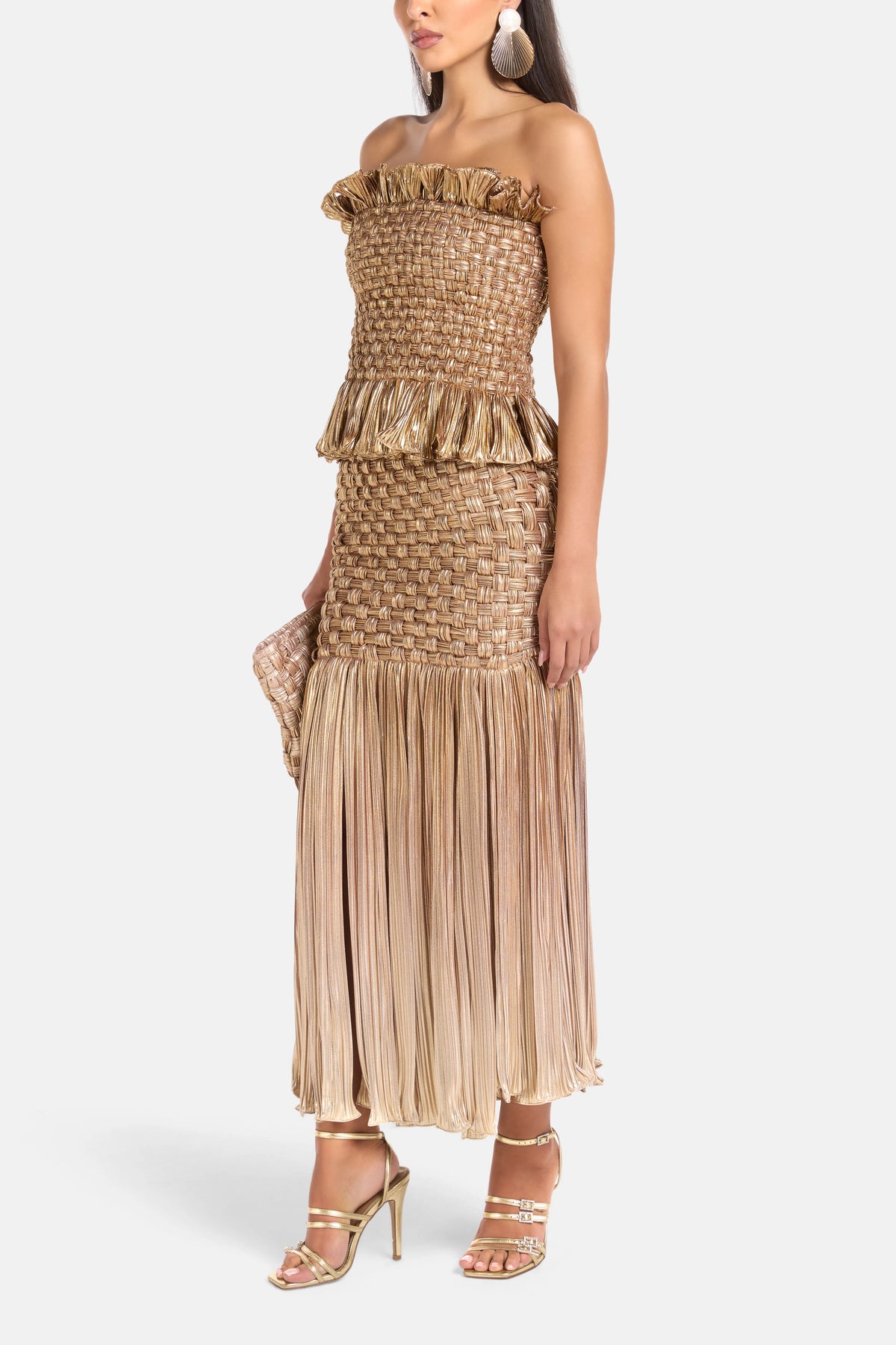 Oro Viejo Woven Strapless Top in Gold