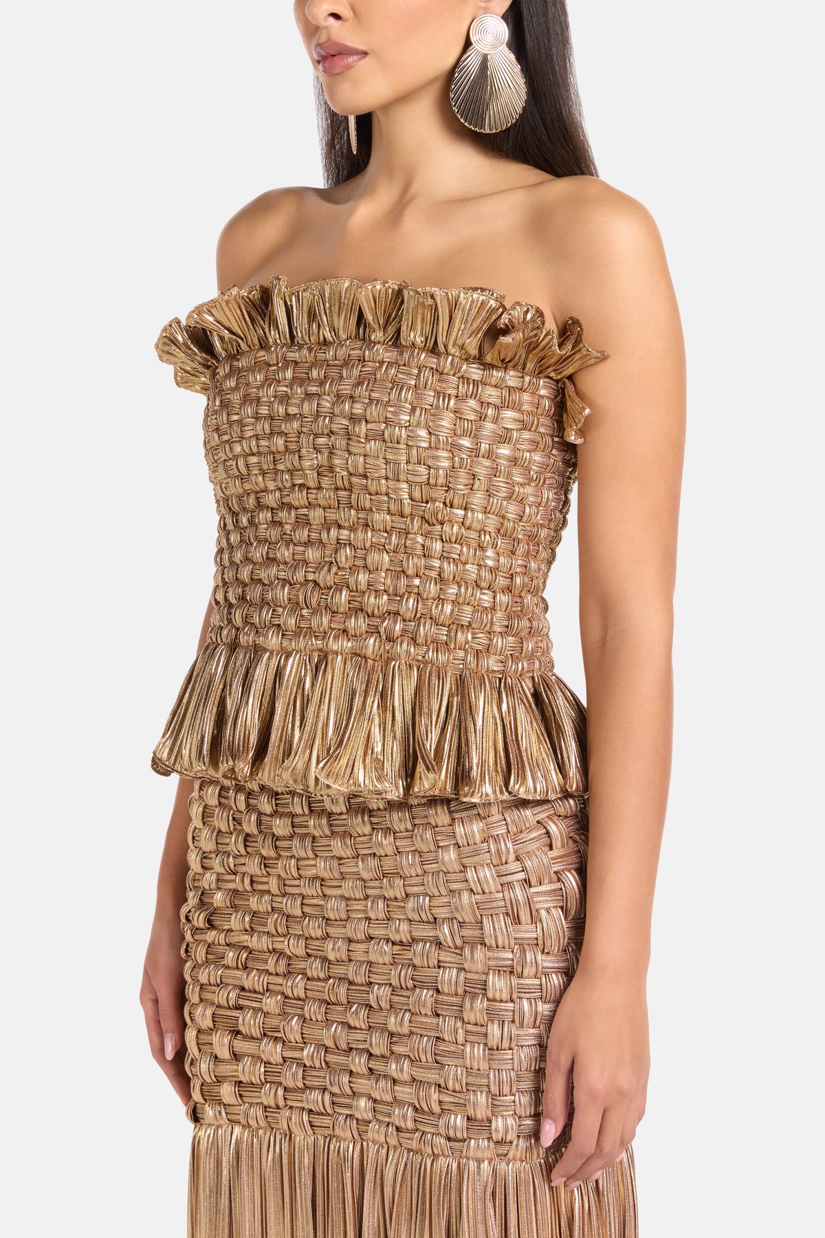 Oro Viejo Woven Strapless Top in Gold