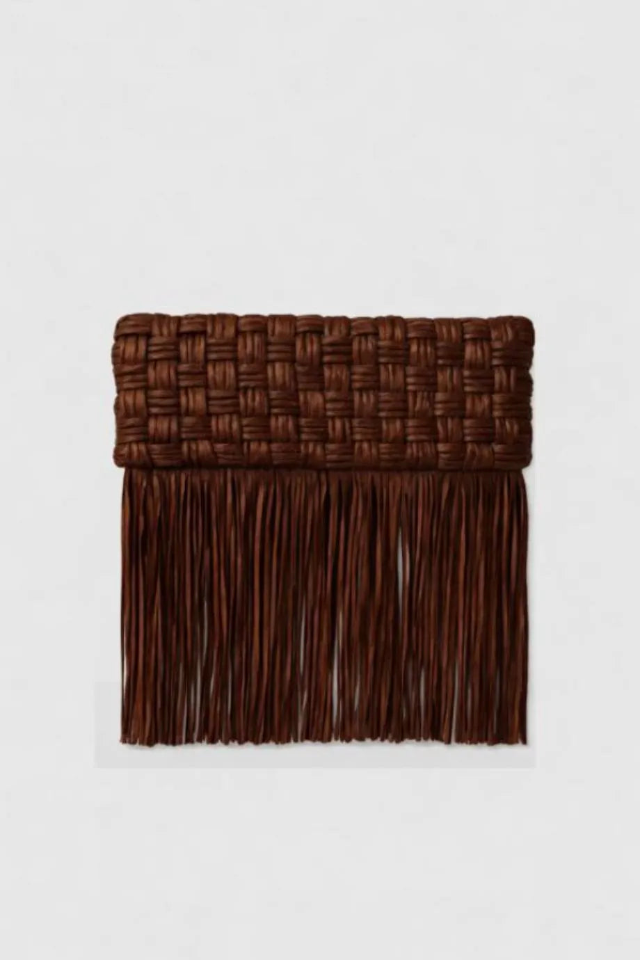 Rachael Fringes Woven Clutch Bag in Brown