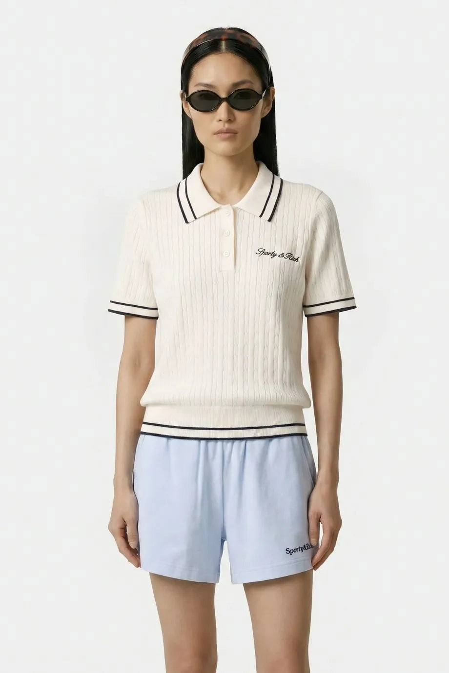 Signature Logo Mini Cable Polo T-Shirt in White
