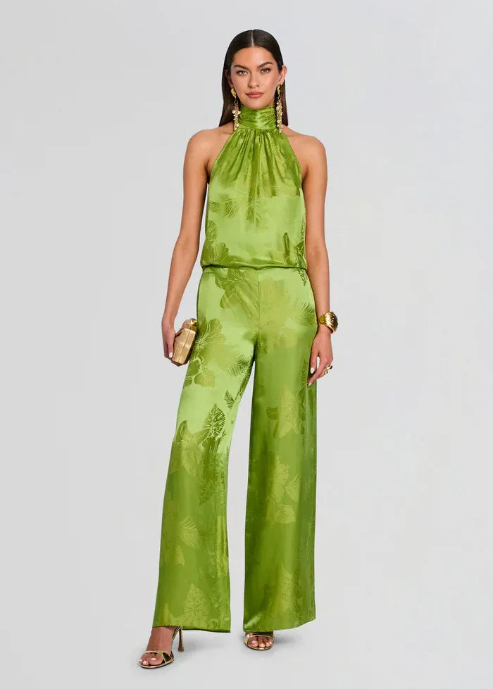 Antoinette Kiwi Tropical Wide Legged Pants in Green
