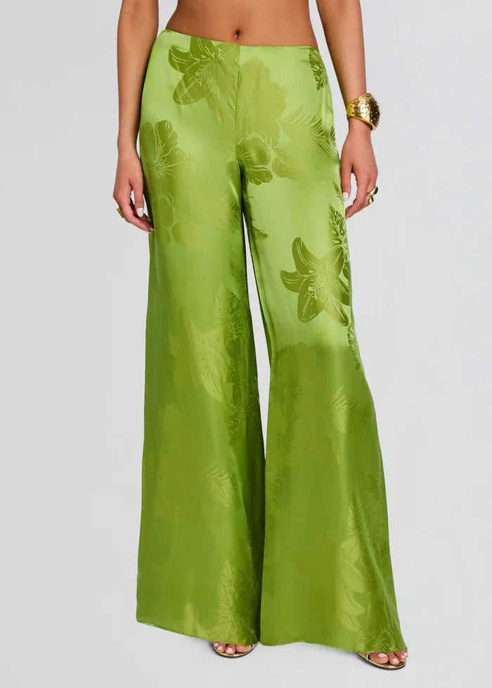 Antoinette Kiwi Tropical Wide Legged Pants in Green