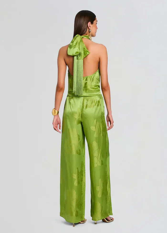 Antoinette Kiwi Tropical Wide Legged Pants in Green