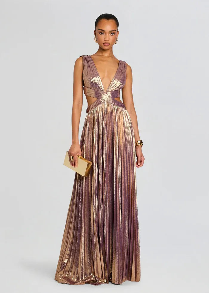 Dracey Sleeveless Evening Dress in Gold