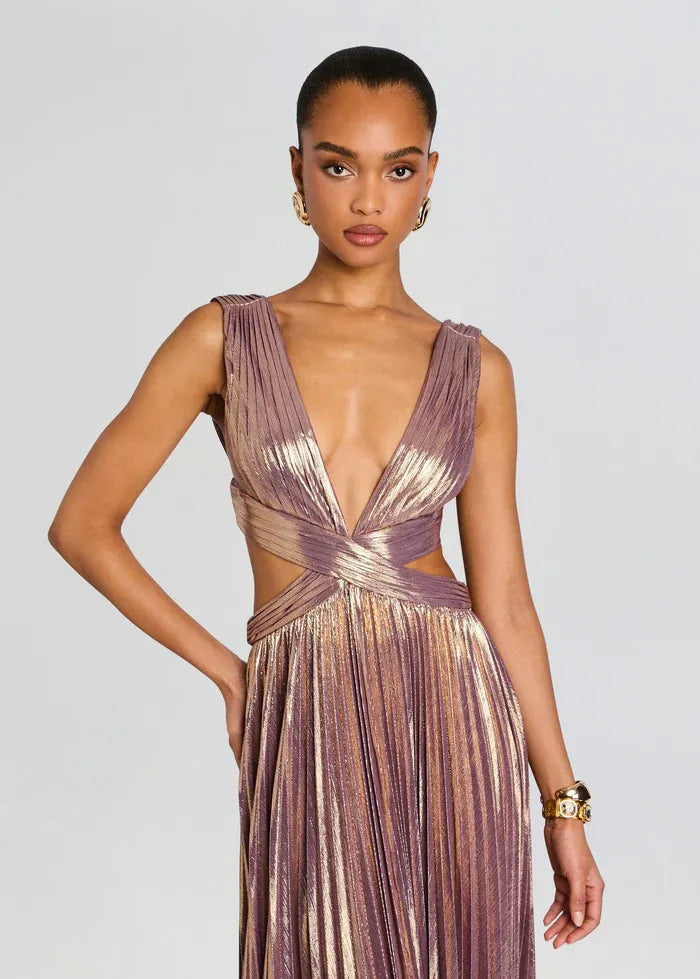 Dracey Sleeveless Evening Dress in Gold