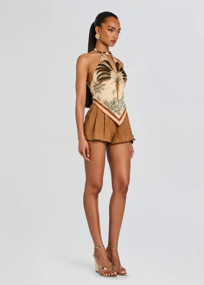 Zaphira Ochre Palma Sleeveless Top in Beige