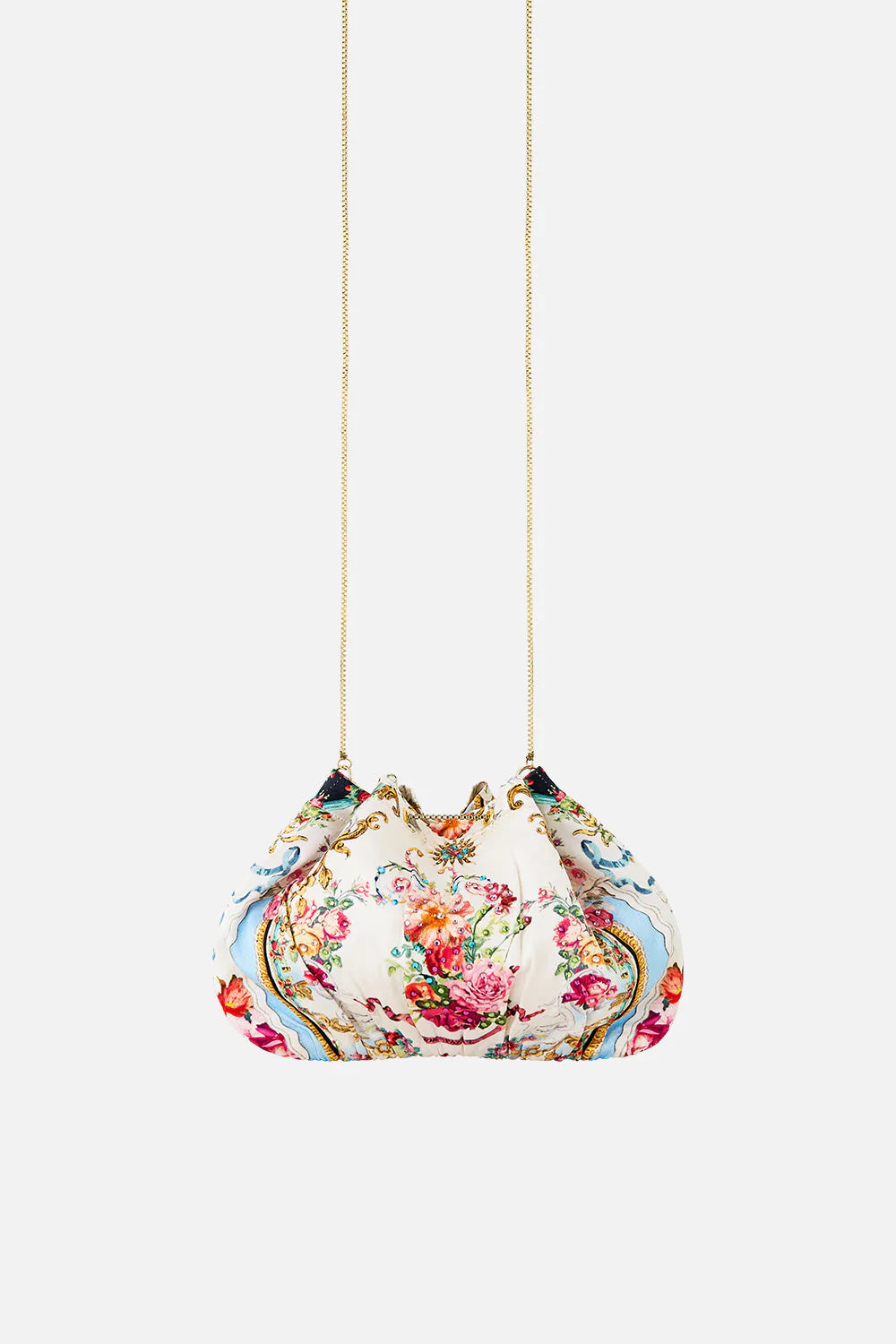 Torero Libertine Floral Drawstring Pouch Chain Strap Shoulder Bag in White