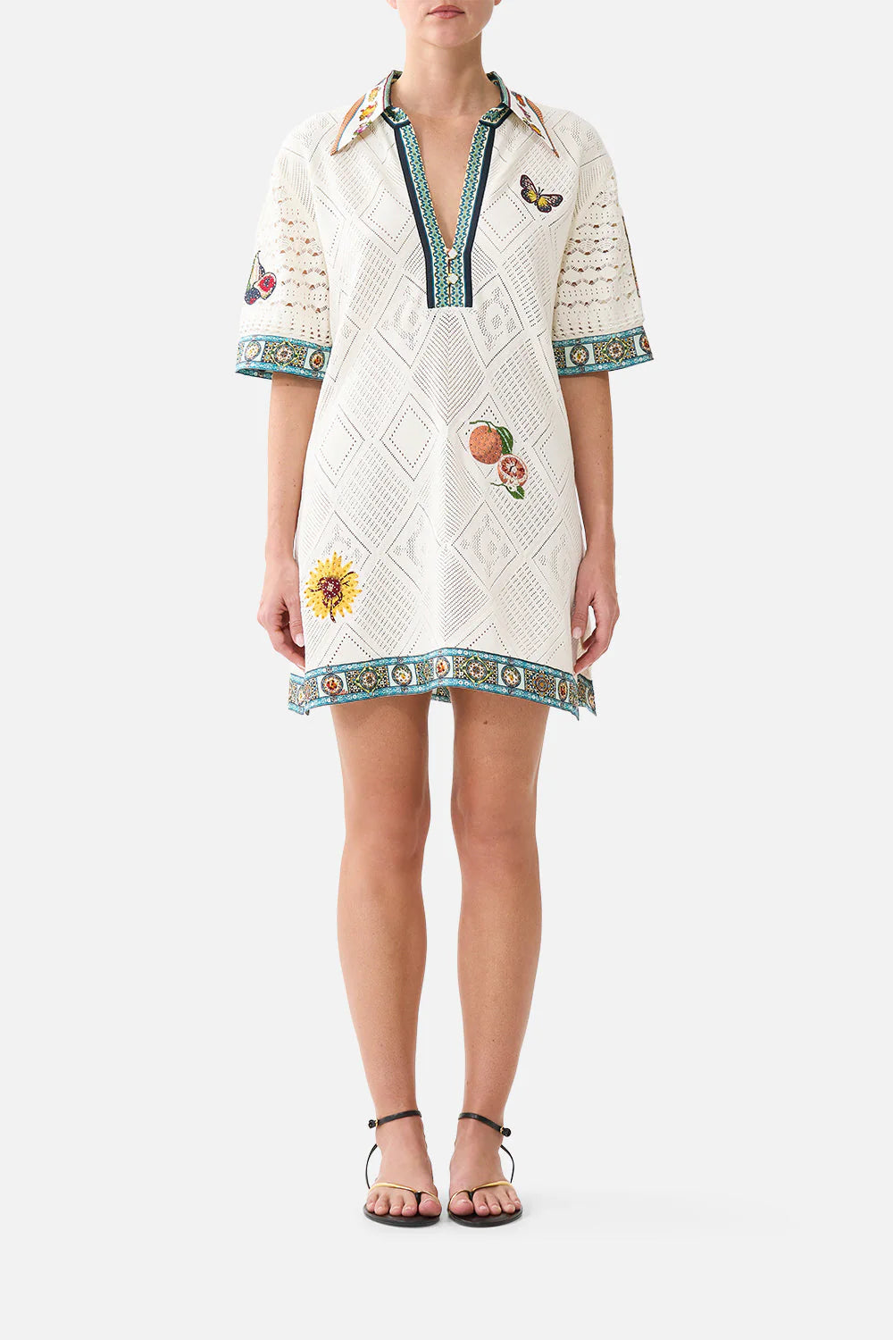 Magic of the Mercado Collared Silk Knit Mini Dress in White