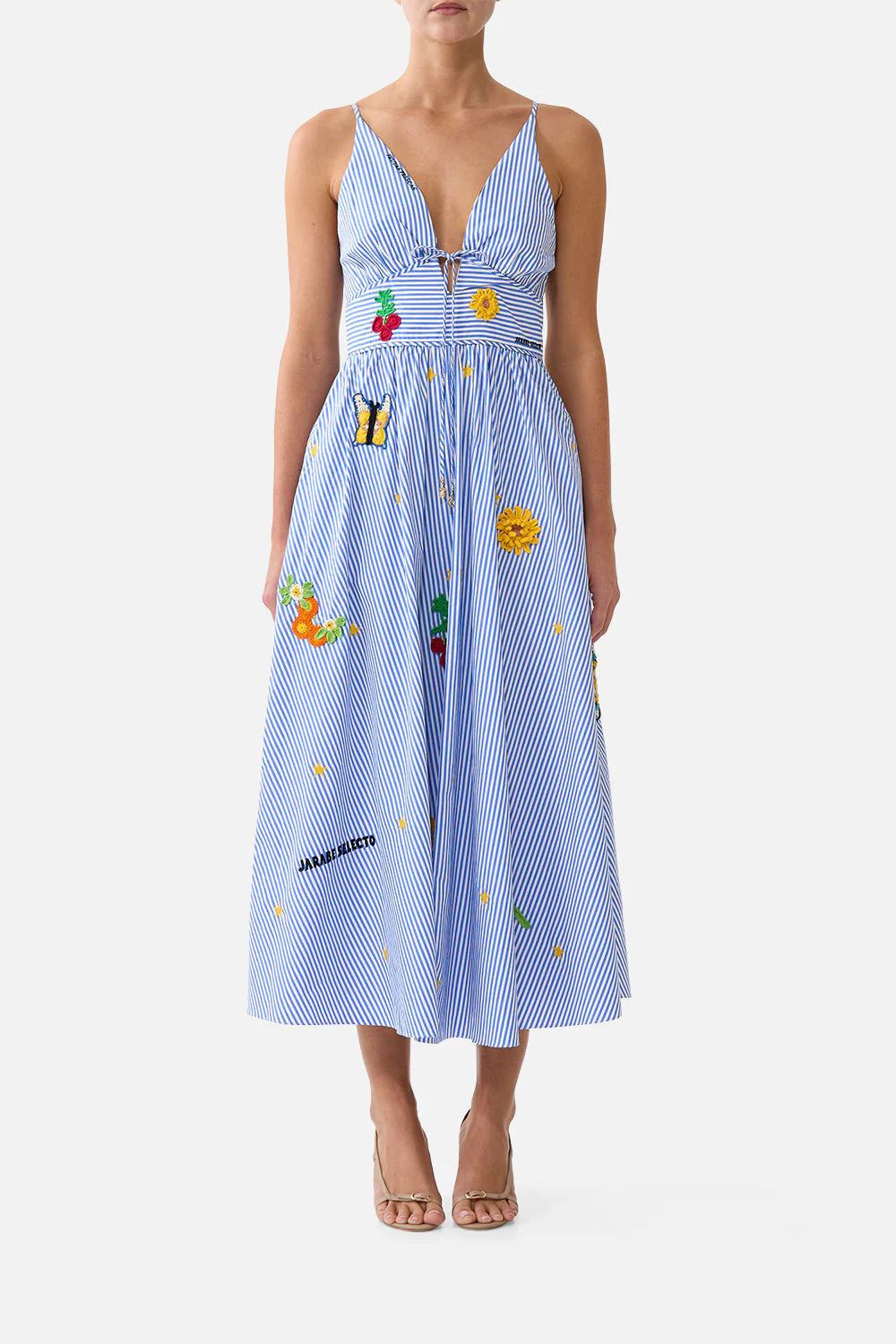 Magic of the Mercado Sleeveless Tie Detail Waistband Cotton Maxi Dress in Blue