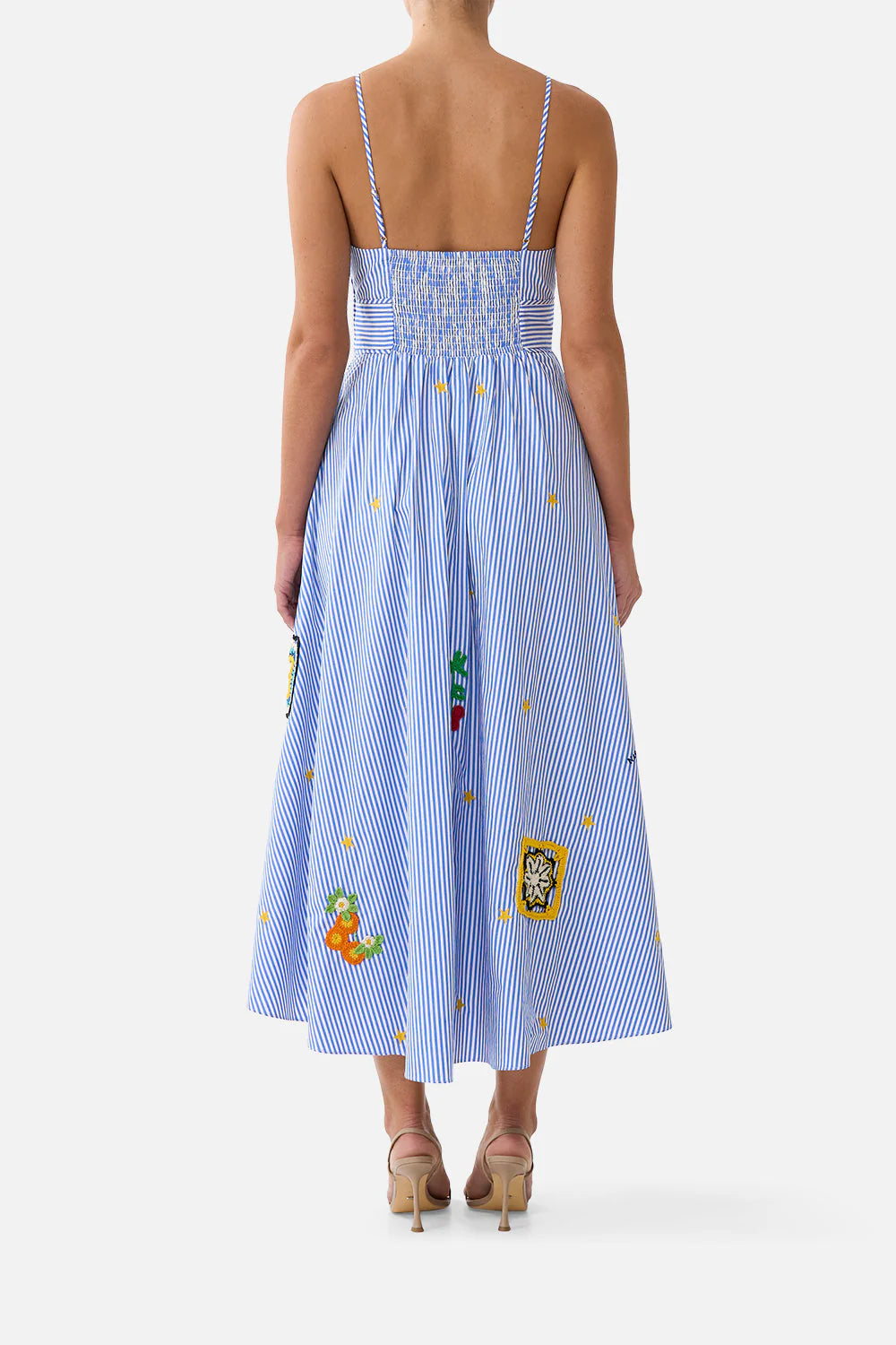 Magic of the Mercado Sleeveless Tie Detail Waistband Cotton Maxi Dress in Blue
