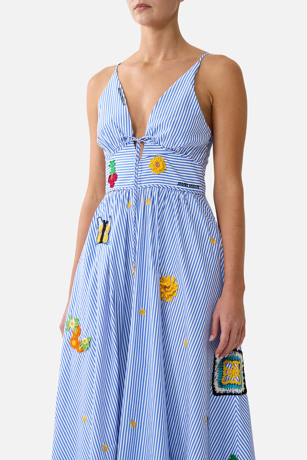 Magic of the Mercado Sleeveless Tie Detail Waistband Cotton Maxi Dress in Blue