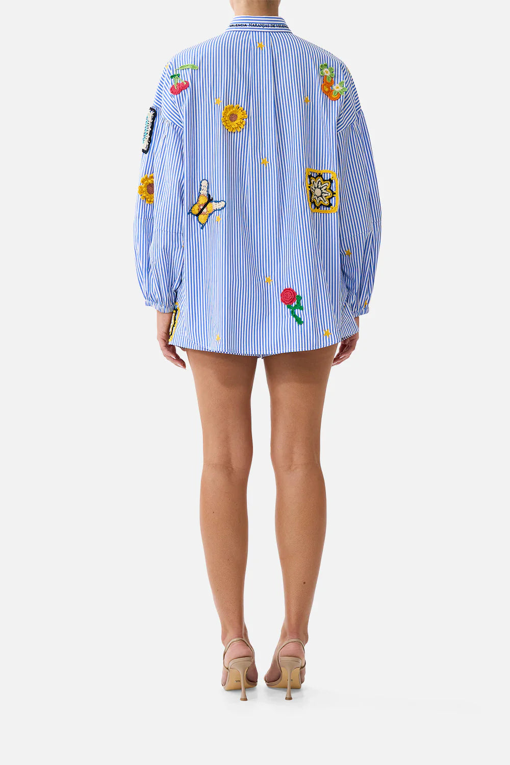 Magic of the Mercado Balloon Sleeves Cotton Shirt Blouse in Blue