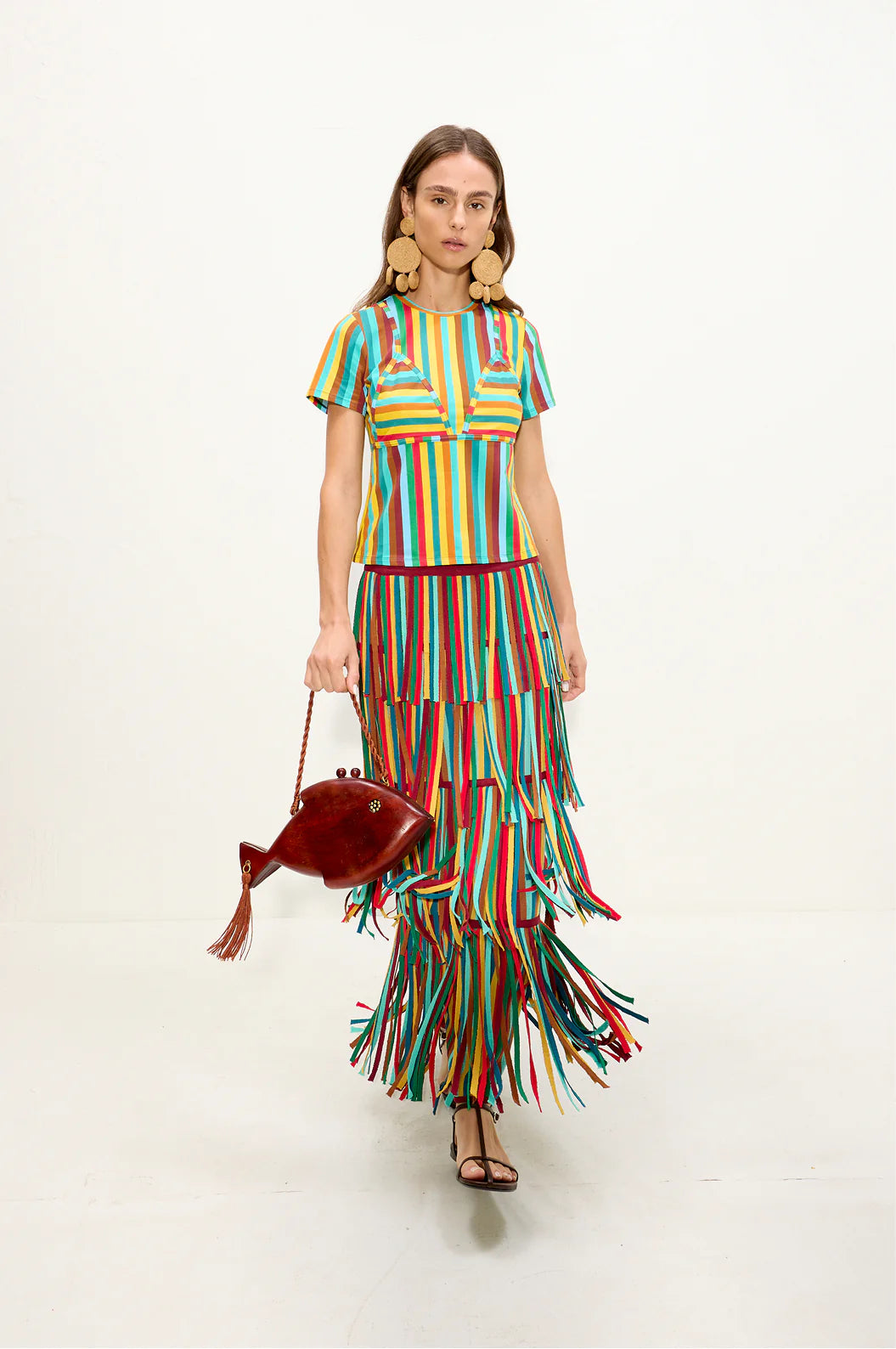 Za Za Fringes Knit Maxi Skirt in Green